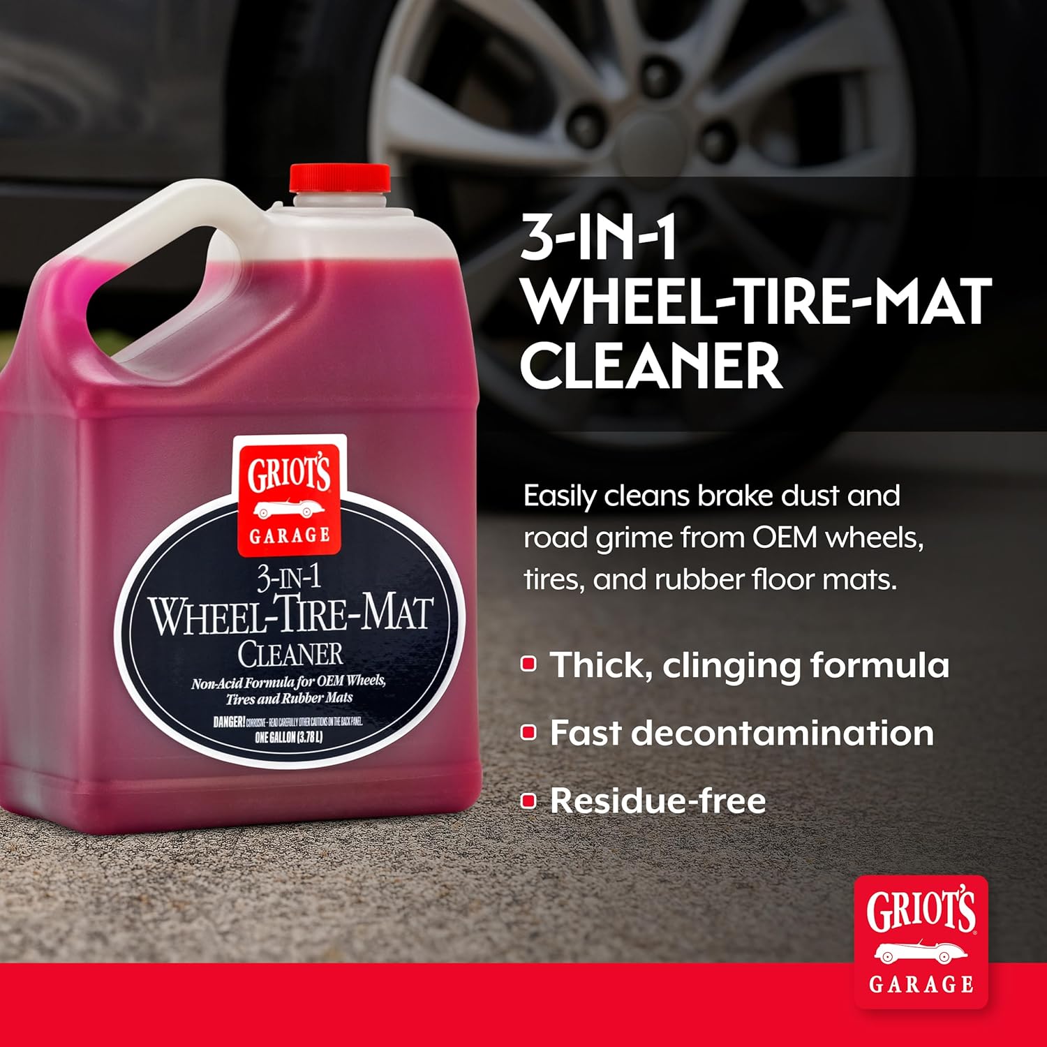 Griot's Garage 3-in-1 Wheel-Tire-Mat Cleaner for Car Detailing, Auto Cleaning Gel for Trucks, SUVs, Jeeps, RVs and More, 10825, 25oz