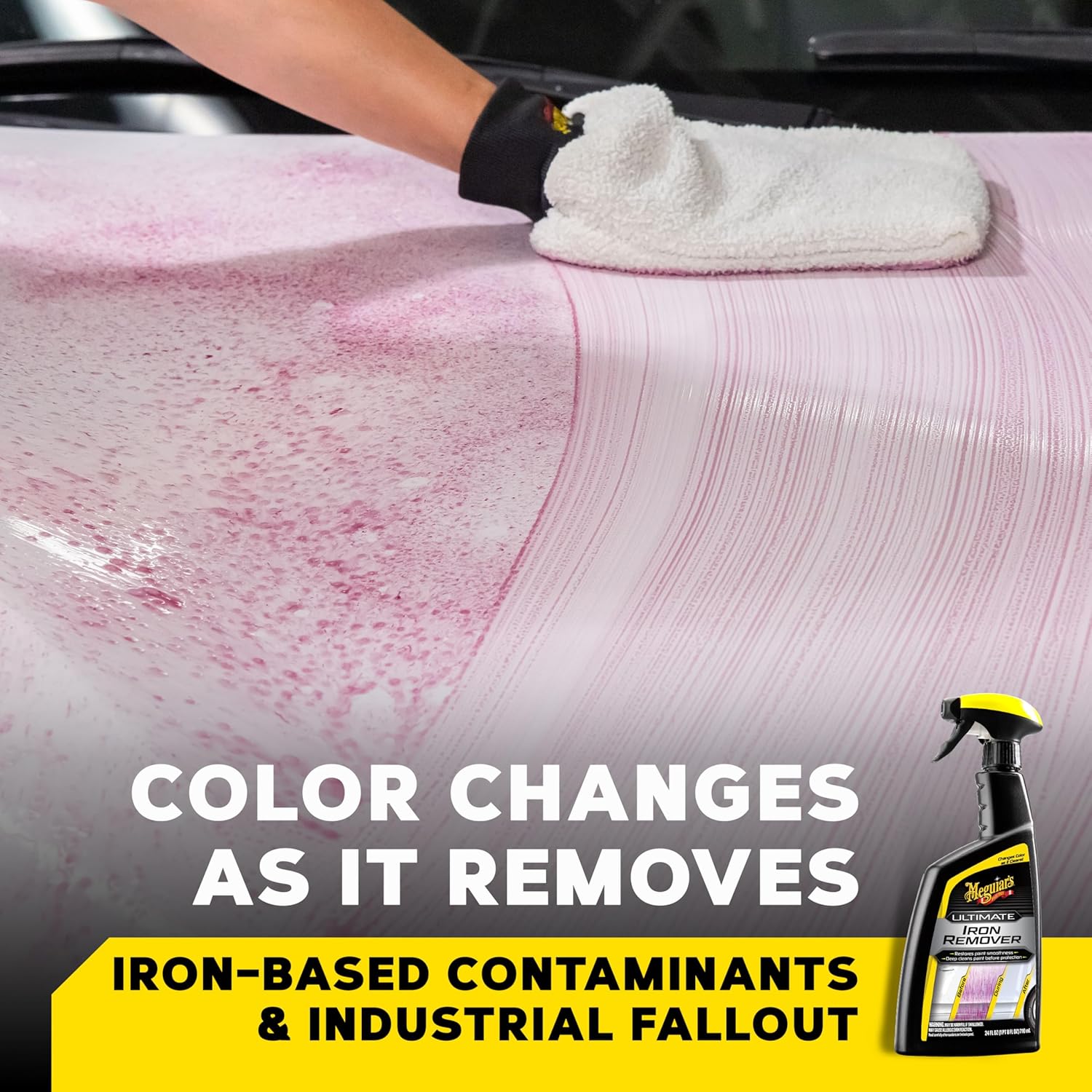 Meguiar's Ultimate Iron Remover - Quickly Remove Embedded Iron Particles and Industrial Fallout That Impair Paint Color, Clarity, and Paint Smoothness - Chemical Contaminant Remover - 24 Oz