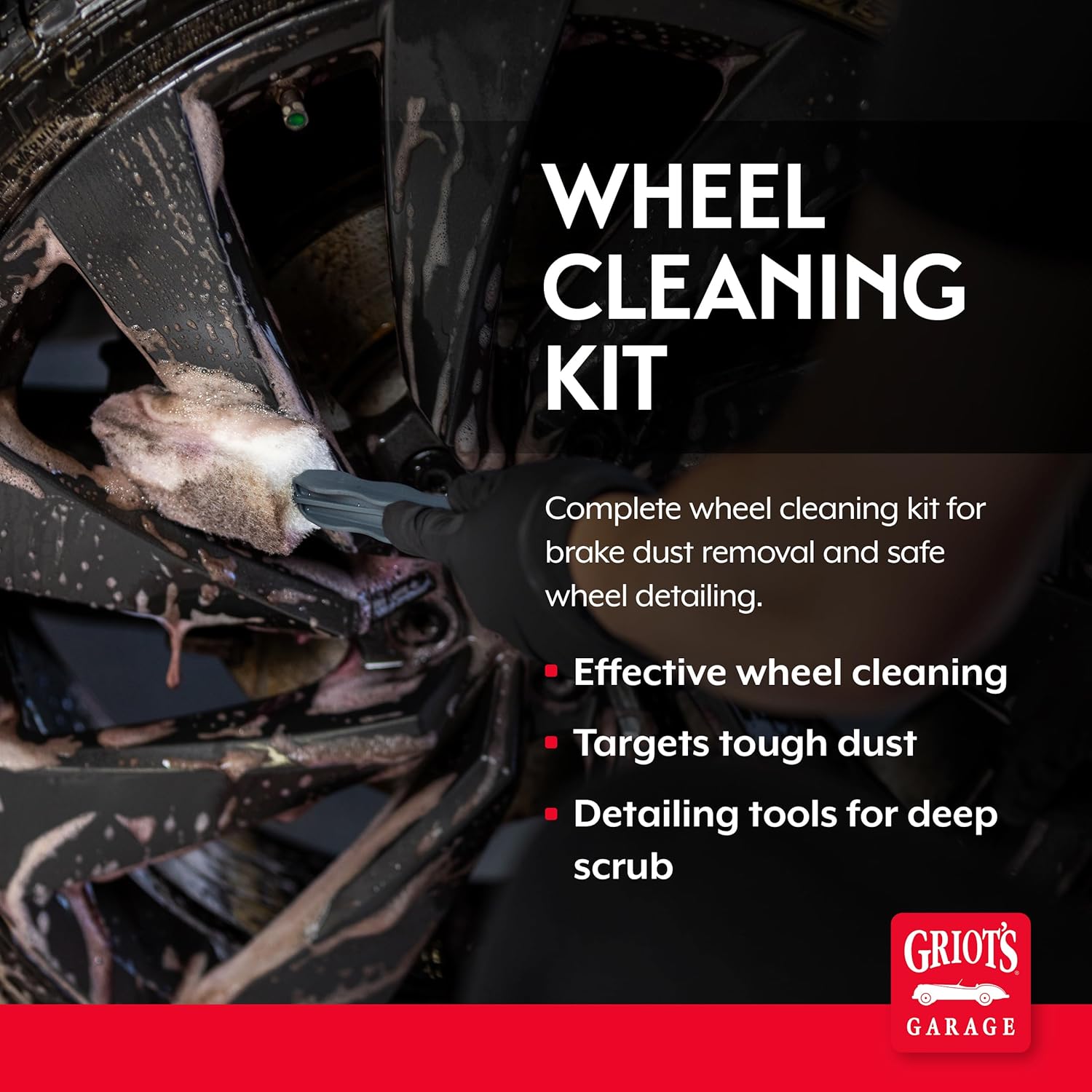 Griot's Garage Wheel Cleaning Kit, Includes Wheel Cleaner, Long-Reach Scrubbing Wheel Brush, and Two Mitts, 11224