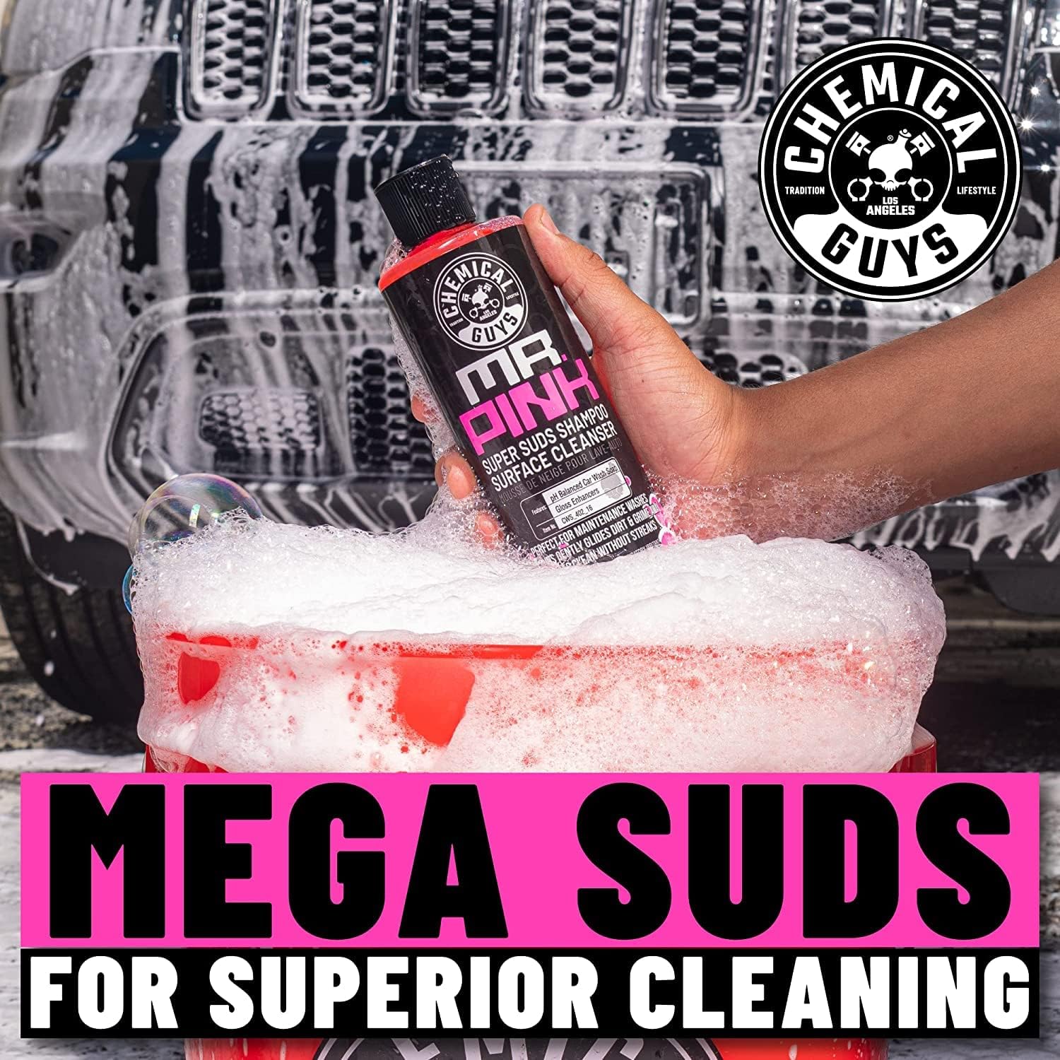 Chemical Guys Mr. Pink Car Wash Soap - 16 oz Super Suds Foaming Car Wash Soap for Cannon, Blaster, or Bucket Washing - pH Balanced, Safe on Wax, Sealant, Ceramic, and Clear Coat Finishes