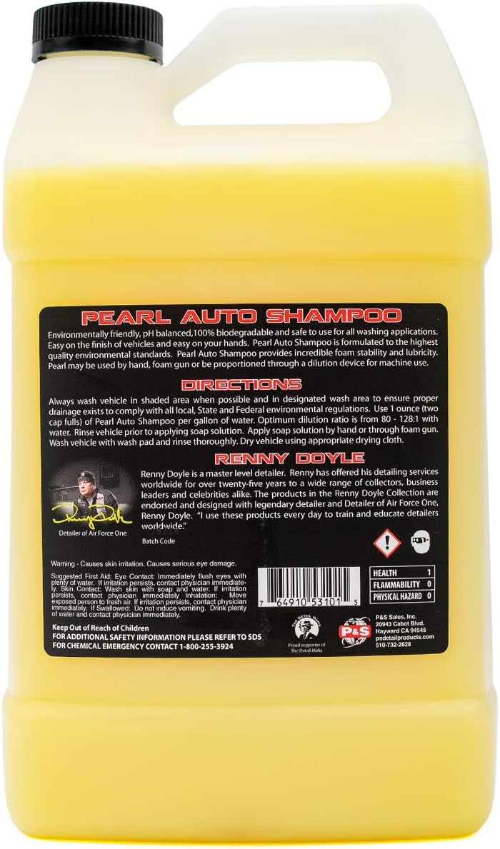 P&S Professional Detail Products Pearl Auto Shampoo u2013 High-Foaming, pH-Balanced Car Wash Soap, Biodegradable, Safe for All Finishes, Lemon Scent, Foam Cannon & Bucket Wash - 1 Gallon