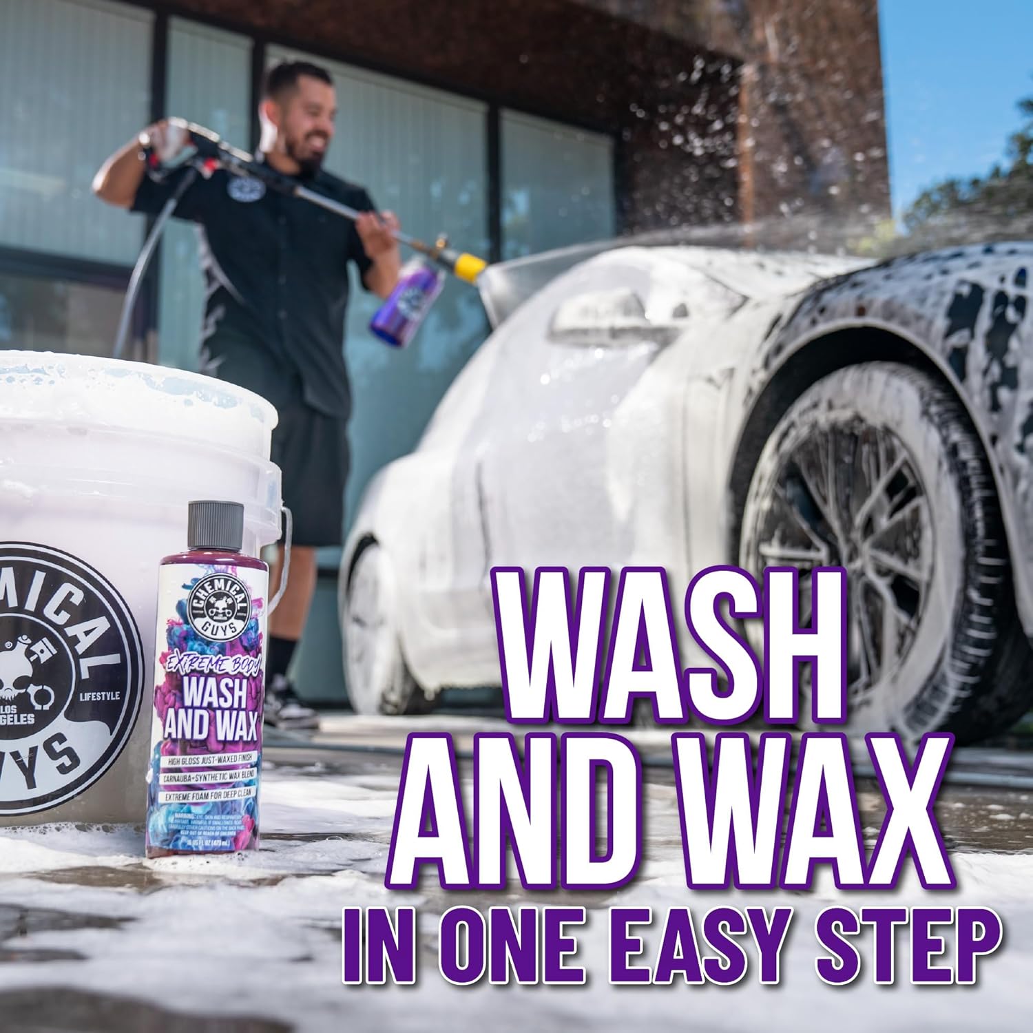 Chemical Guys Extreme Bodywash & Wax Foaming Car Wash Soap - Soap for Foam Cannons, Foam Guns, or Bucket Washes for Cars, Trucks, Motorcycles, RVs, and More, Grape Scent - 16 oz