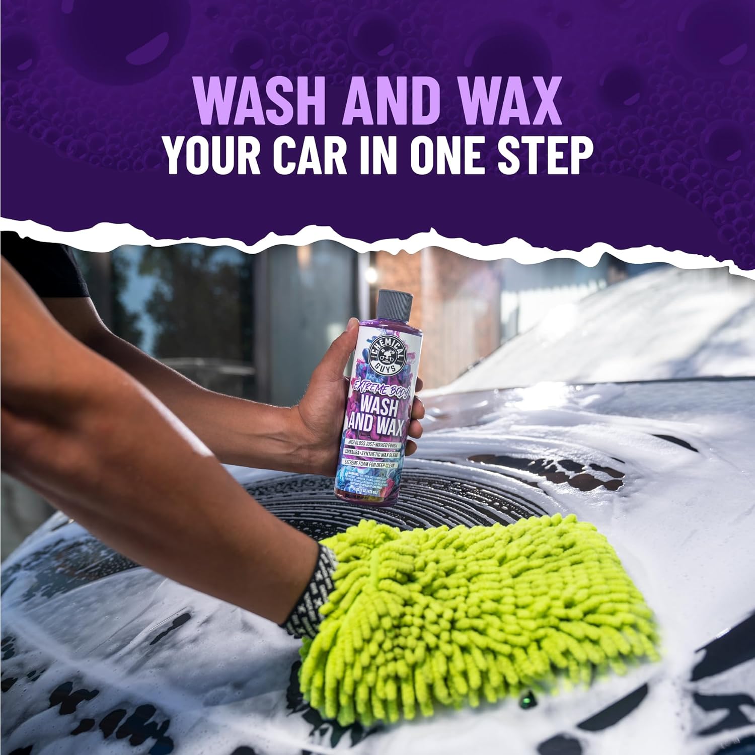 Chemical Guys Extreme Bodywash & Wax Foaming Car Wash Soap - Soap for Foam Cannons, Foam Guns, or Bucket Washes for Cars, Trucks, Motorcycles, RVs, and More, Grape Scent - 64 oz (Half Gallon)
