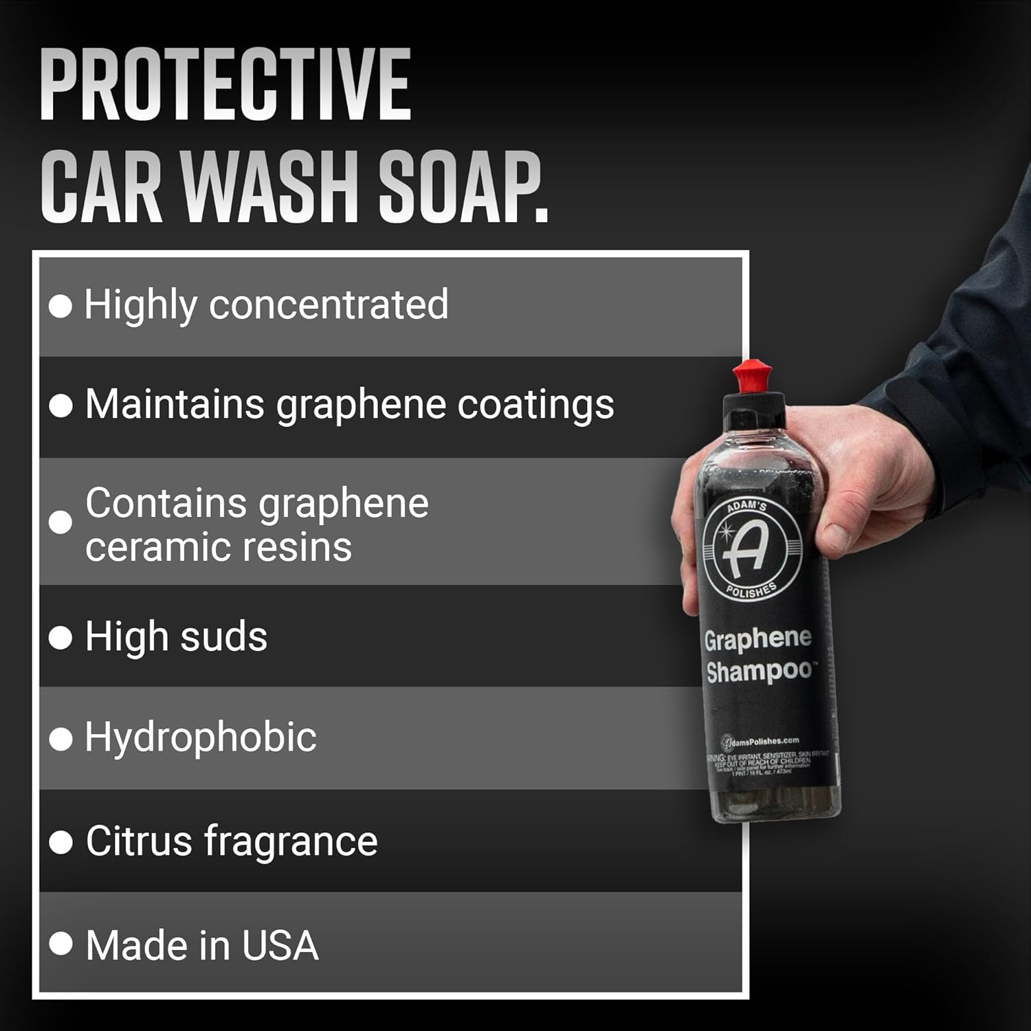 Adam's Polishes Graphene Shampoo 16oz - Ceramic Coating Infused Car Wash Soap - Powerful Cleaner & Protection In One Step - pH Neutral, High Suds For Foam Cannon, Foam Gun, Or Detailing Bucket