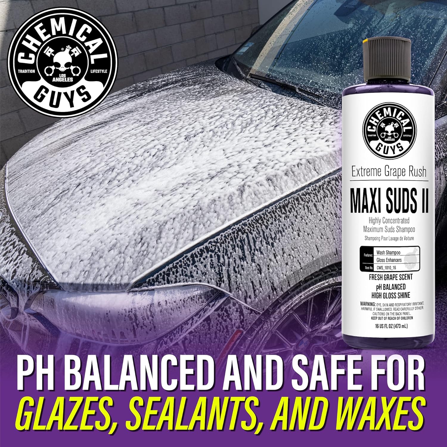 Alternative view of Chemical Guys CWS/1010/64 Maxi-Suds II Foaming Car Wash Soap (Works with Foam Cannons, Foam Guns or Bucket Washes) Safe for Cars, Trucks, Motorcycles, RVs & More, 64 fl. Oz (Half Gallon), Grape Scent