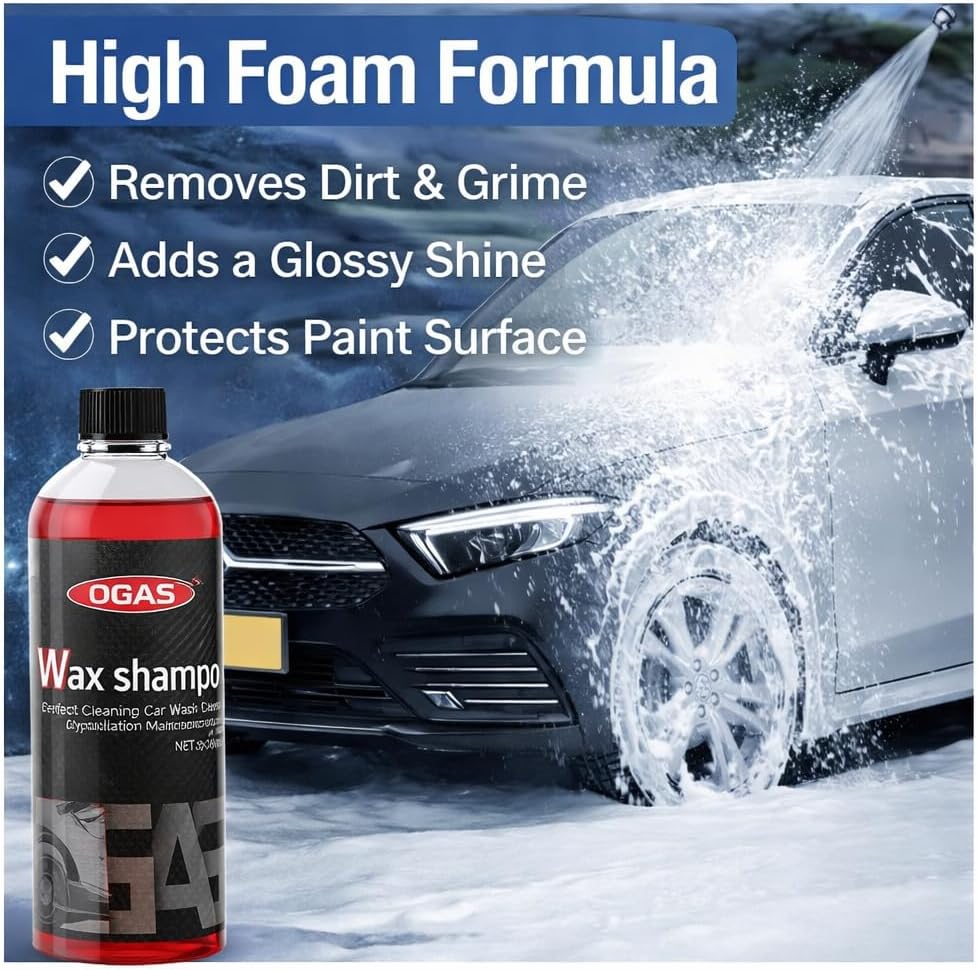 High Foam Car Wash Soap, Concentrated Vehicle Shampoo with Wax, pH Balanced Foaming Cleaner for Cars, Trucks & SUVs, Deep Cleaning, Shine & Paint Protection, 500ml