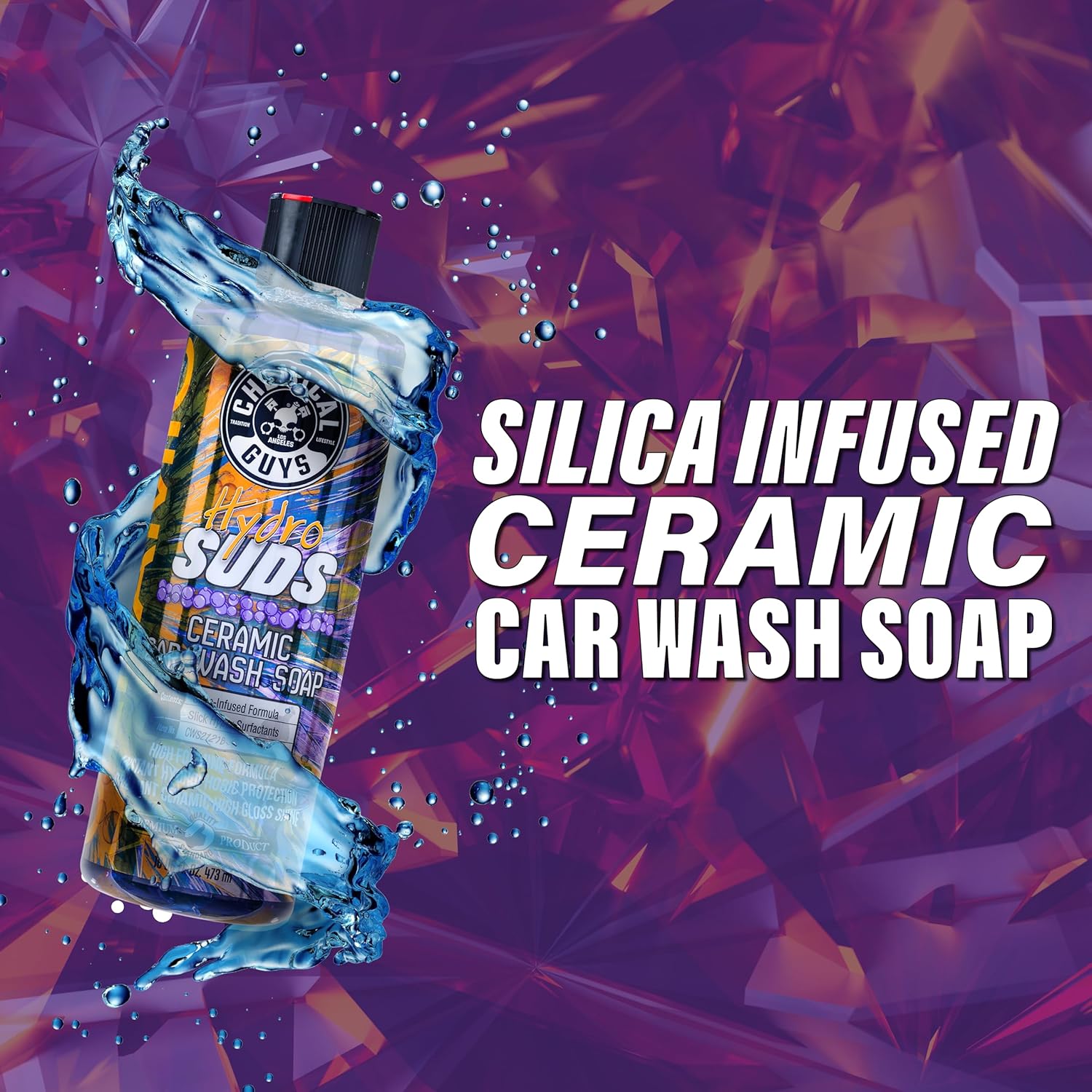 Chemical Guys HydroSuds Ceramic SiOu2082 Shine High Foaming Car Wash Soap - Foam Cannon Soap, Works with Foam Guns or Bucket Washes for Cars, Trucks, Motorcycles, RVs, and More, Berry Scent - 16 oz