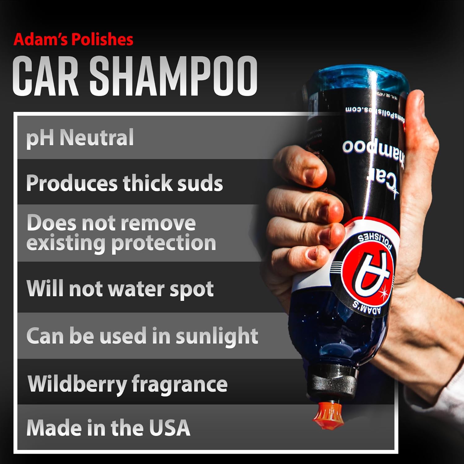 Adam's Car Shampoo 16oz, 2pk - pH Best Biodegradable Car Wash Soap for Foam Cannon, Spray Gun or Bucket - High Foam, Scratch-Free Auto Detailing for Cars, Trucks, RVs & Motorcycles