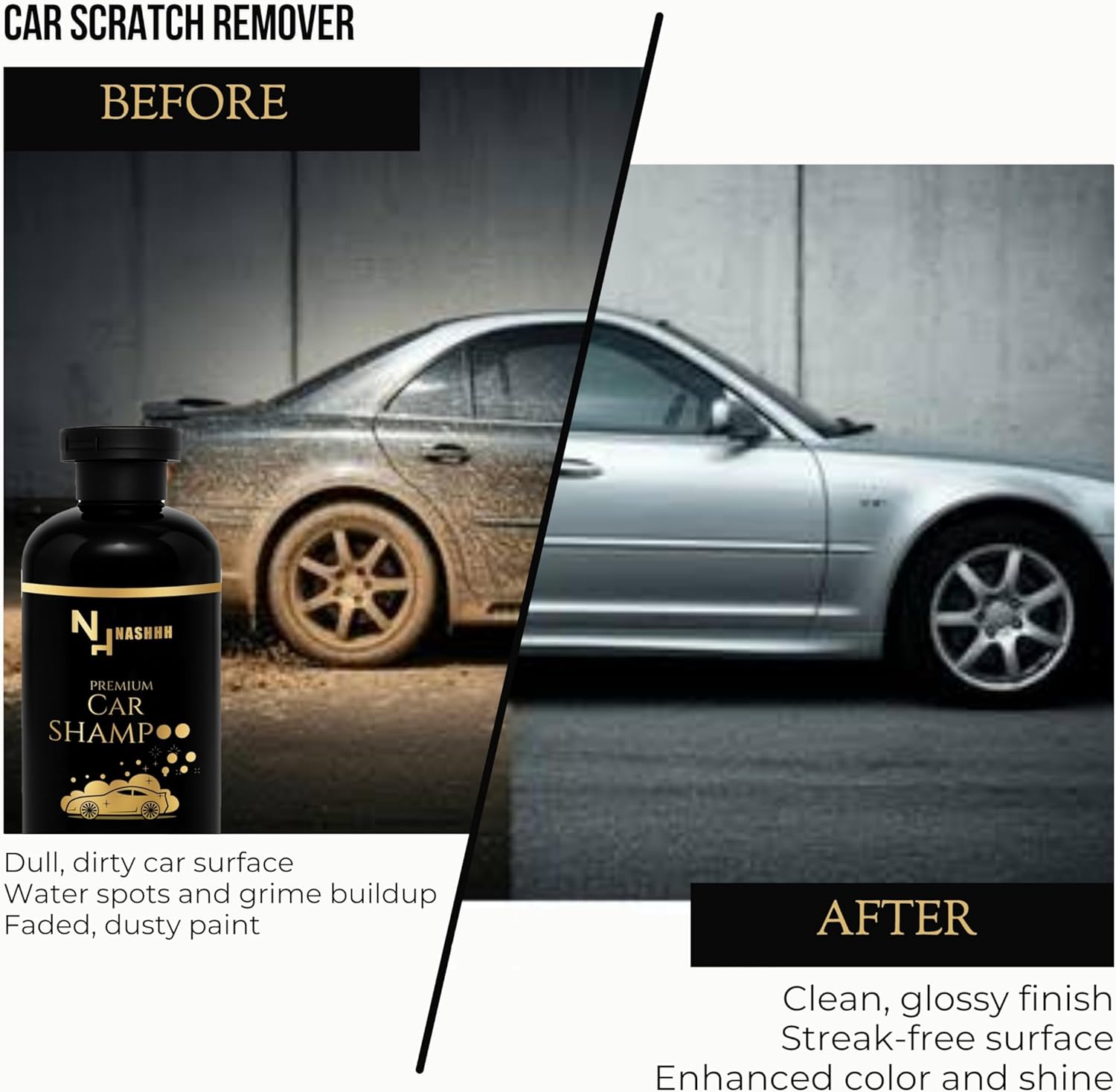 Alternative view of NASHHH Car Wash Shampoo for Auto Detailing Deep Cleansing, Glossy Shine High-Suds pH-Balanced Foaming Soap Safe for Wax & Sealants, Works with Foam Cannons & Bucket Wash 300 ml (Pack of 1) Black