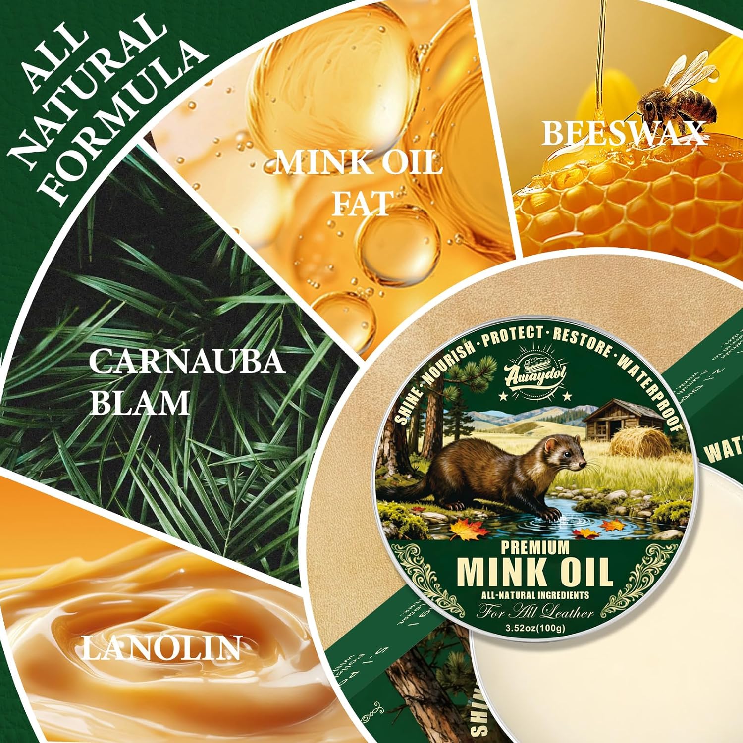 Alternative view of 4-in-1 Mink Oil Leather Conditioner and Cleaner 3.52 oz - Premium Waterproof Formula for Leather Cowboy Boots,Shoes,Saddles & Bags with Horsehair Brush, Sponge & Microfiber Cloth