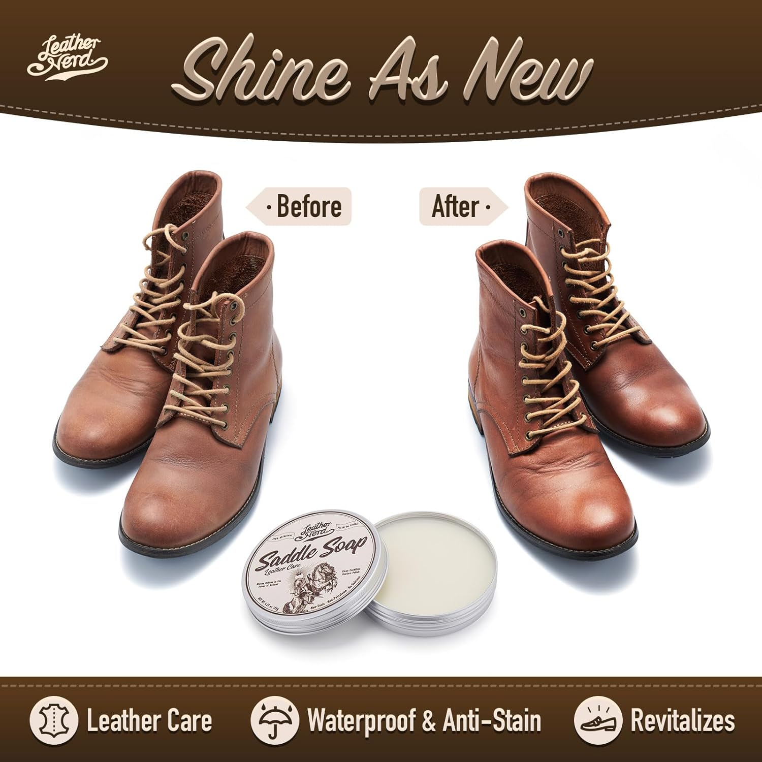 Alternative view of Saddle Soap for Leather, Leather Nerd Leather Cleaner Conditioner for Boots, 4.23 Oz with Sponge, All-Natural Protect Soften and Restore Shoes, Jackets, Purses, Gloves, Vinyl, and Leather Products