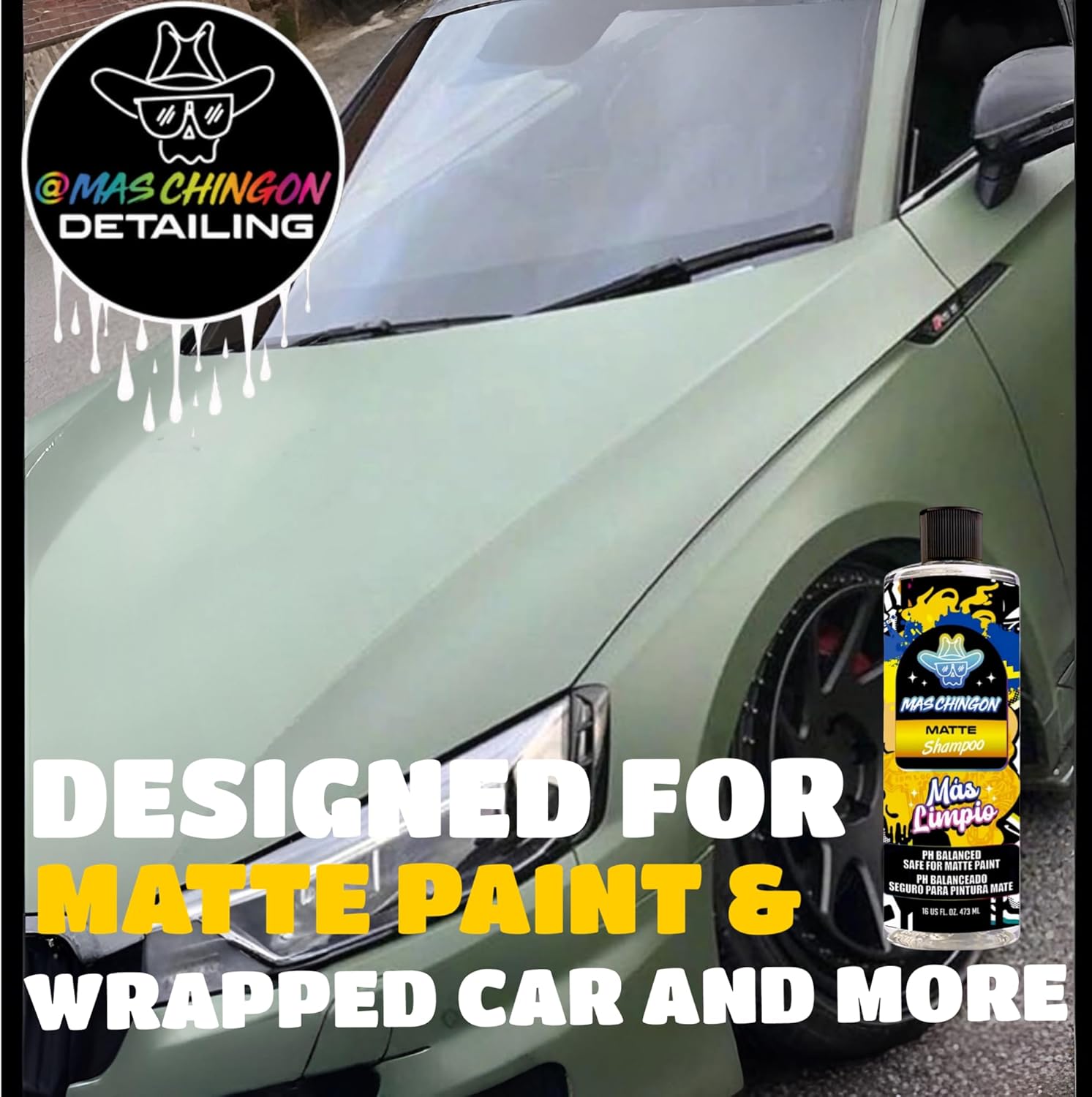 Mas Chingon Matte Shampoo PH Balanced Designed for Matte Paint & Wrapped Cars (Great for Cars, Trucks, SUVs, RVs, Motorcycles, & More 16 Fl Oz (1-Pack)