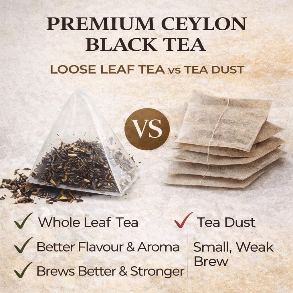 Premium Ceylon Black Tea | 60g (2.12 oz) – 30 Pyramid Tea Bags | Whole Leaf Ceylon Tea from Sri Lanka (Ceylon) | Bold & Bright Flavor with Delicate Hints of Fruit & Spice | Fragrant Tales