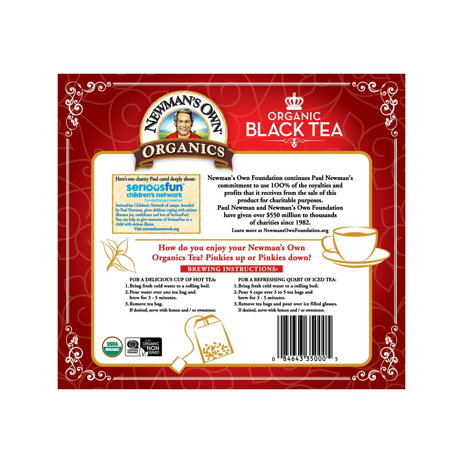 Alternative view of Newman's Own Organic Black Tea Helps Boost Immunity and Promotes Overall Wellbeing Strong Robust Black Tea with 100 Individually Wrapped Tea Bags Per Box (Pack of 5) USDA Certified Contains Caffeine Brew Hot/Cold