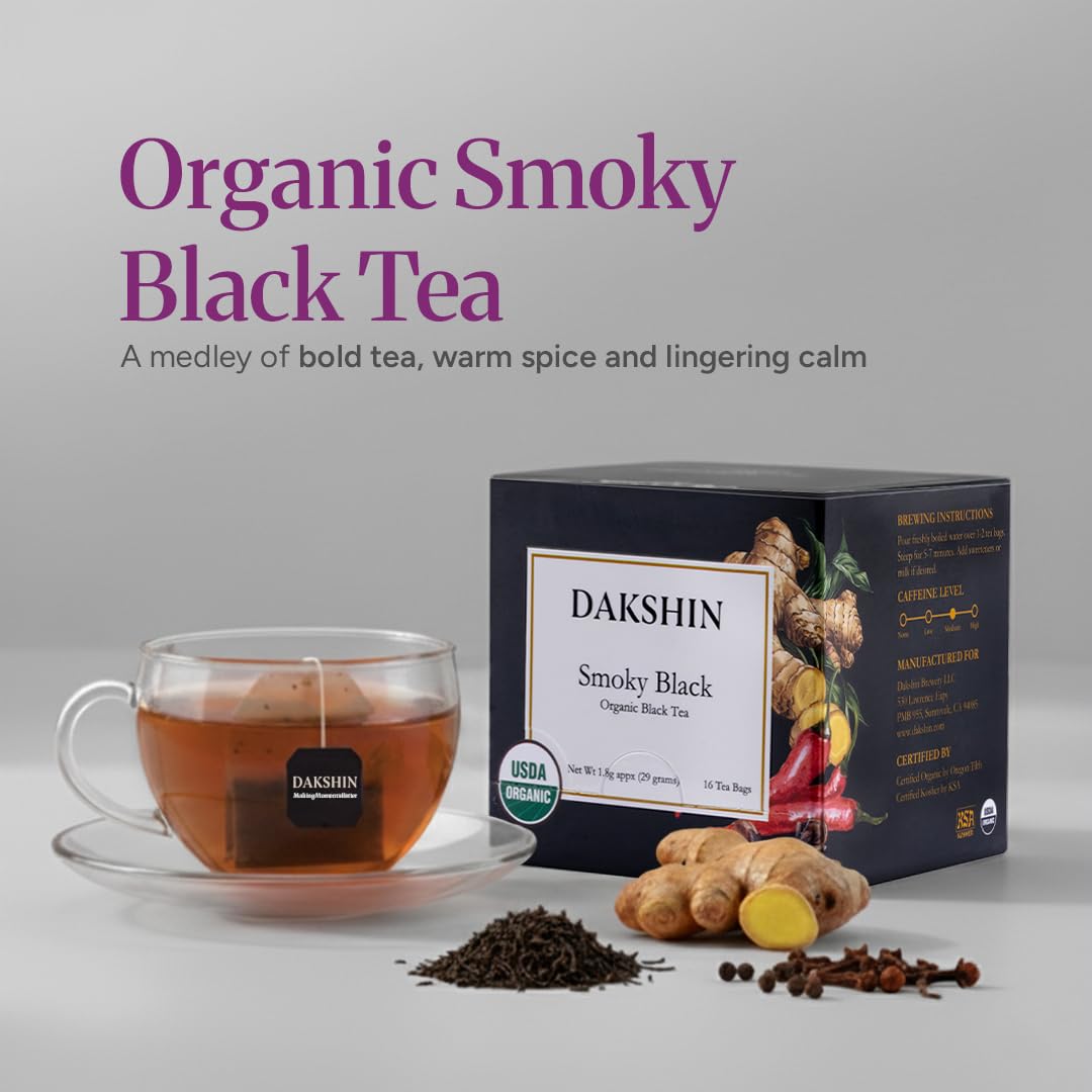 Dakshin Smoky Organic Black Tea | Bod and Aromatic | 1 box of 16 teabags