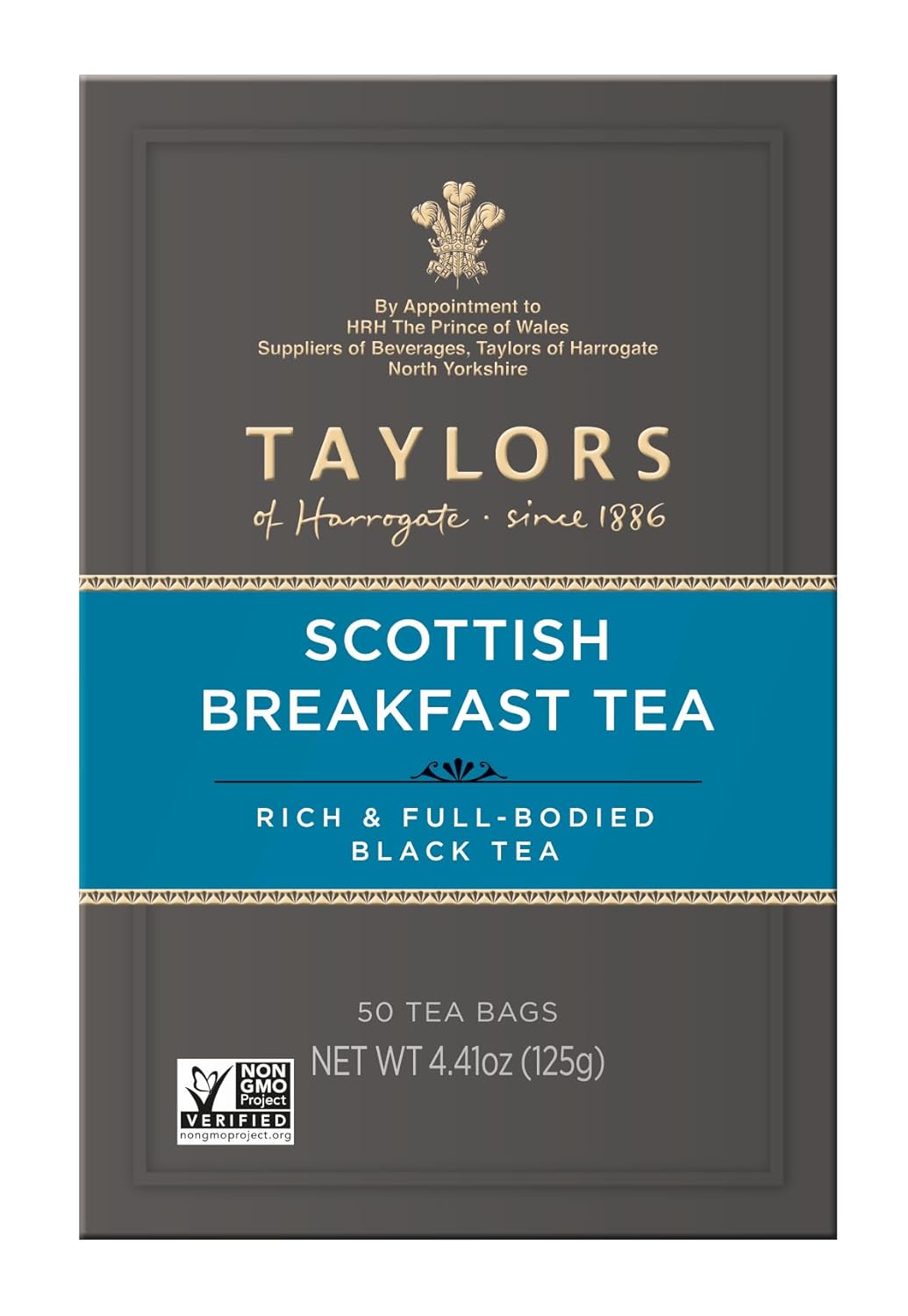 Taylors of Harrogate Scottish Breakfast Black Tea Individually Wrapped Bags, 50 Count (Pack of 1), Strong, Malty and Full, Caffeinated, Enjoy Hot or Iced, 50 Teabags