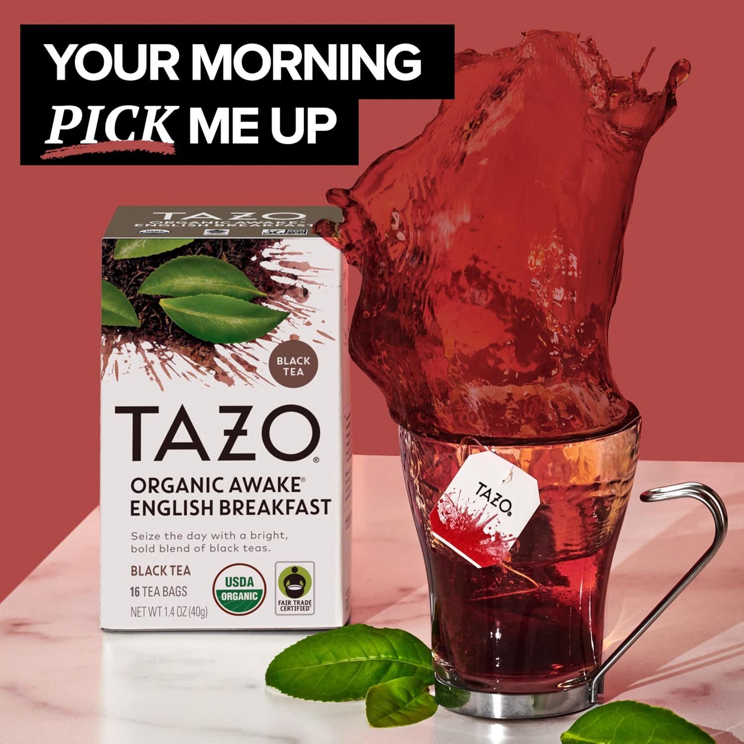TAZO Organic Awake English Breakfast Black Tea Bags, Bold Traditional Breakfast-Style Black Tea, 96 Total Tea Bags (16ct - Pack of 6)