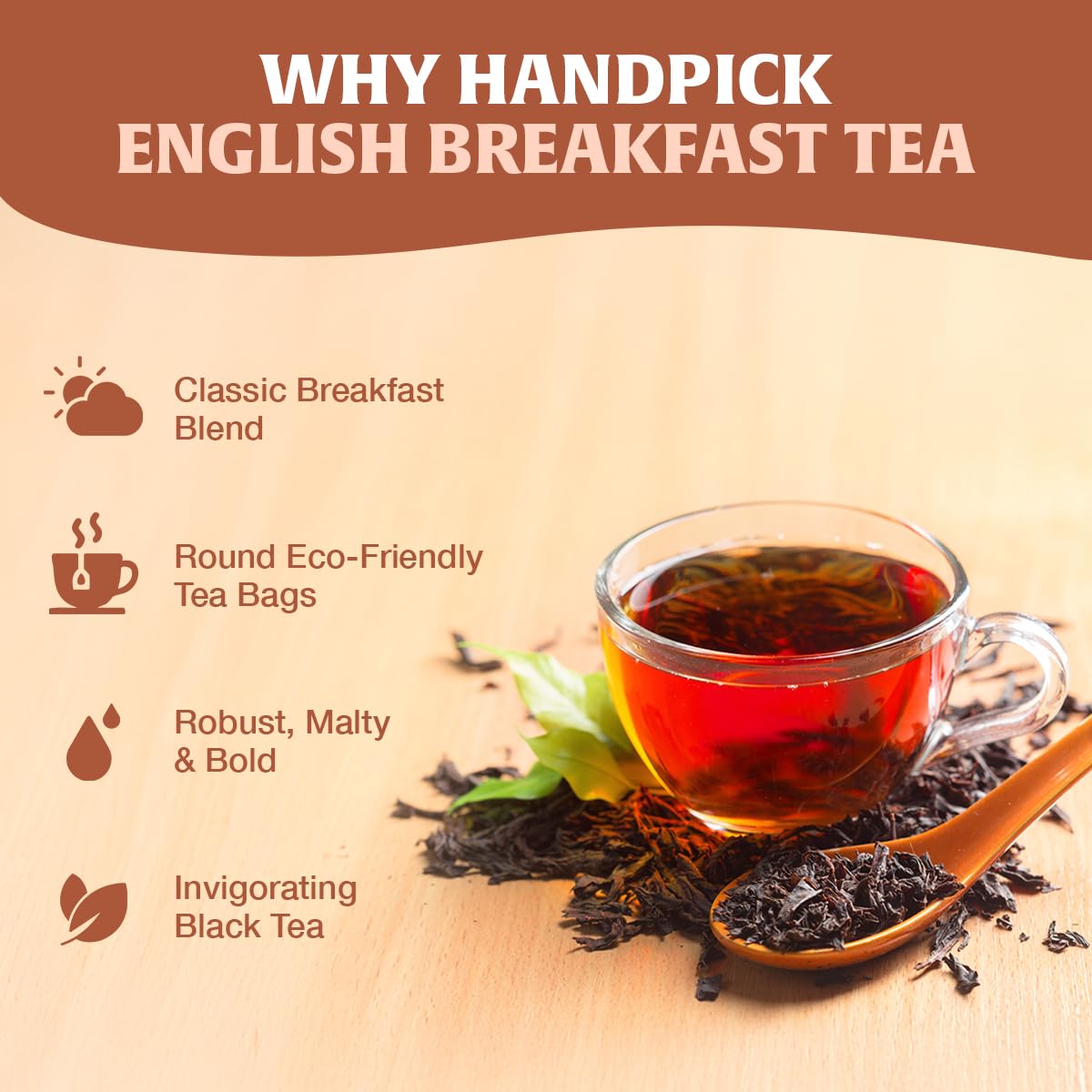 Alternative view of HANDPICK, Organic English Breakfast Black Tea Bags (100 Count) USDA Organic, Non-GMO | Strong, Robust, High-Caffeine Black Tea | Eco-conscious Tea Bags, Brew English Breakfast Tea & Kombucha Tea