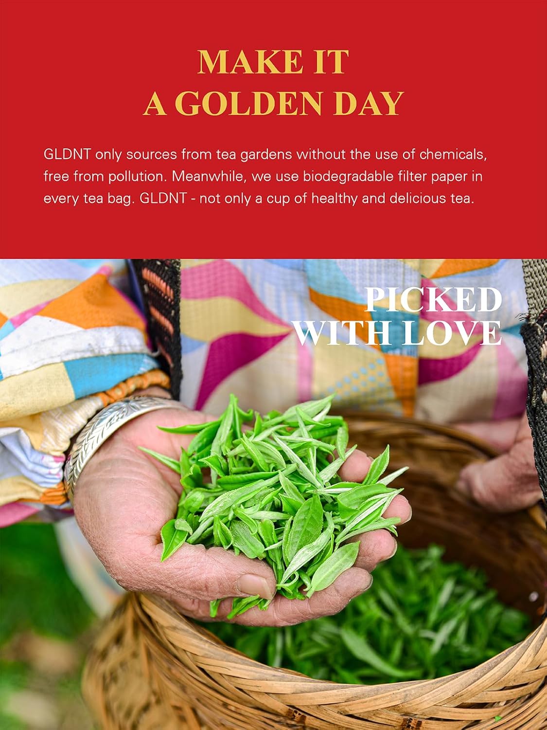 Alternative view of GLDNT Organic Black Tea Bags, Natural Organic Black Tea, Smooth & Mellow Flavor, Caffeinated, Hot & Iced Tea, 100 Count