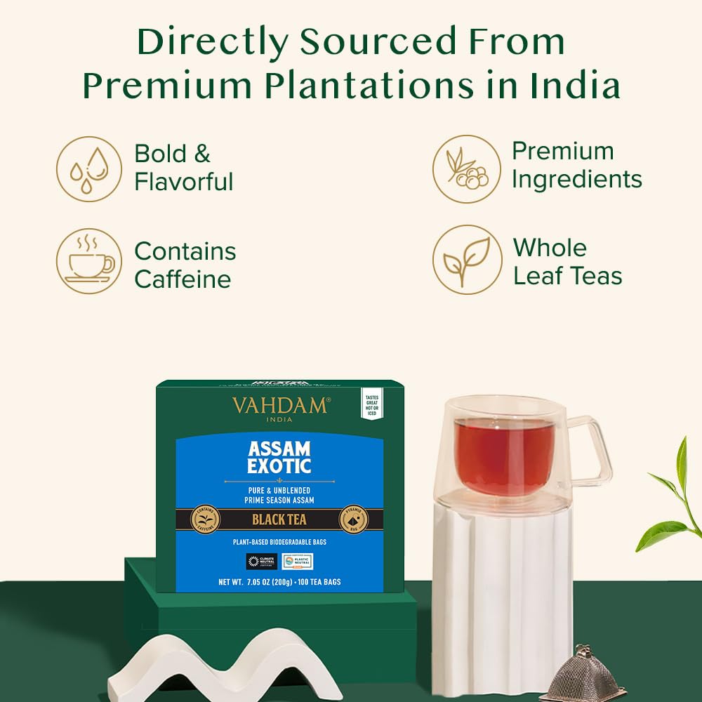Alternative view of VAHDAM, Assam Exotic Black Tea Bags (100 Count) High Caffeine, Gluten Free, Full Bodied | Pyramid Tea Bags | Strong, Robust & Flavoury | Direct from Source