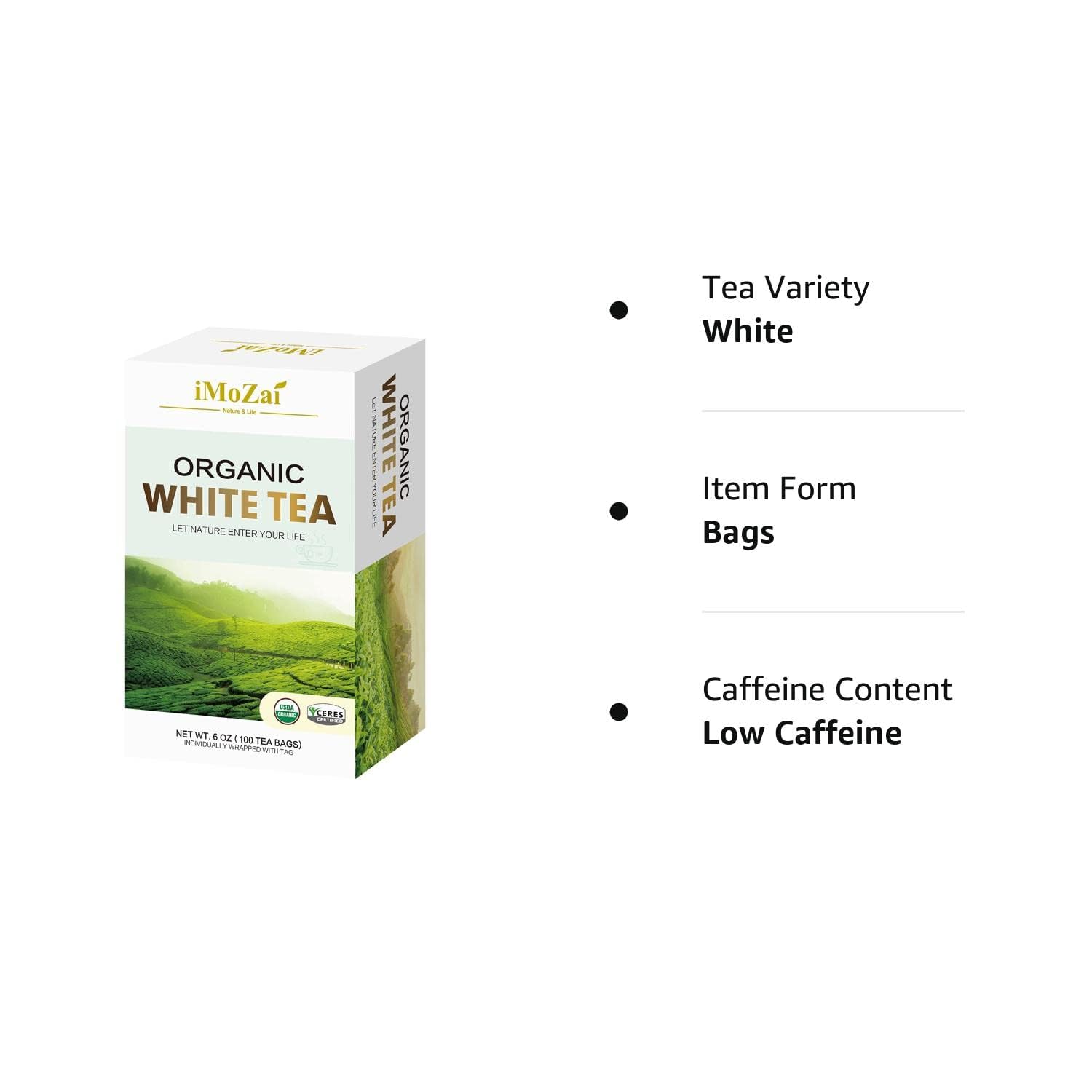 Imozai Organic White Tea Bags 100 Count Individually Wrapped - Image 7