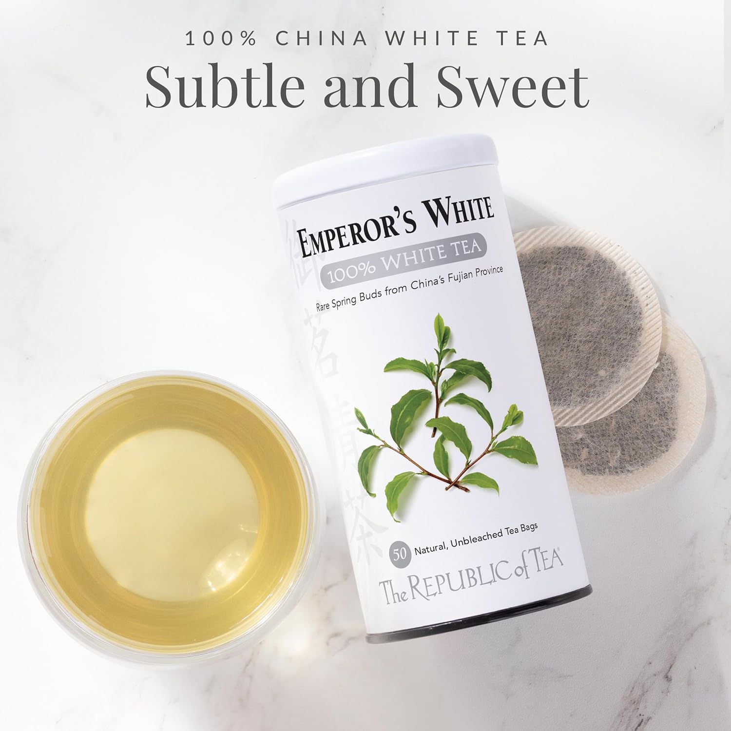 The Republic of Tea - Emperor's 100% White Tea, Zero Calorie, Sugar-Free, Carb-Free, 50 Tea Bag Tin
