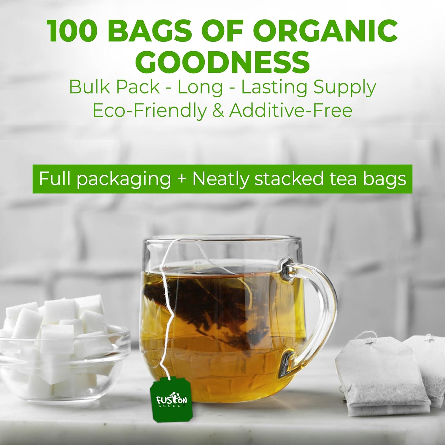 Fusion Select 100% Organic White Tea - Natural Herbal Infusion for Calmness, Relaxation, Wellness - Rich in Vitamins & Antioxidants - Zero Calories, Sugar, Fat - 100 Organic Premium White Tea Bags