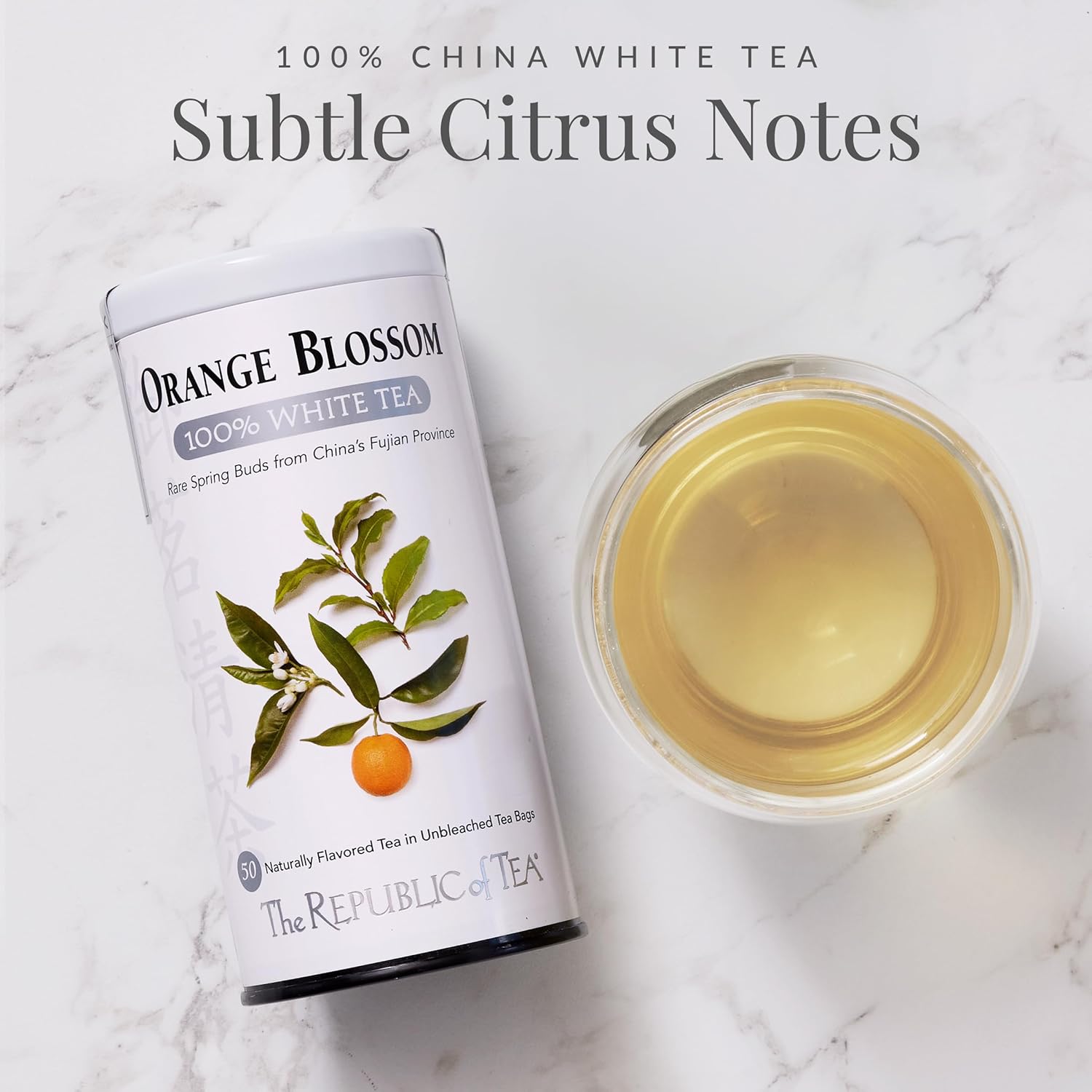 The Republic of Tea – Orange Blossom 100% White Tea Bags, Steeps 50 Low-Caffeinated Cups