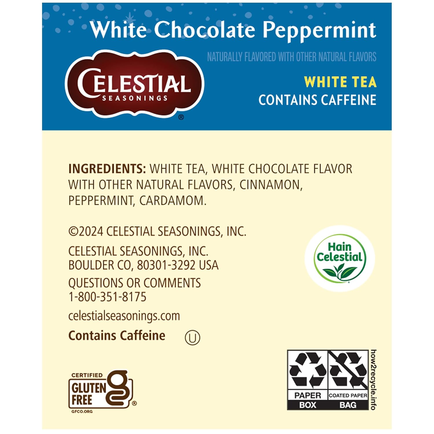 Celestial Seasonings White Chocolate Peppermint White Tea Bags, 20 Tea Bags