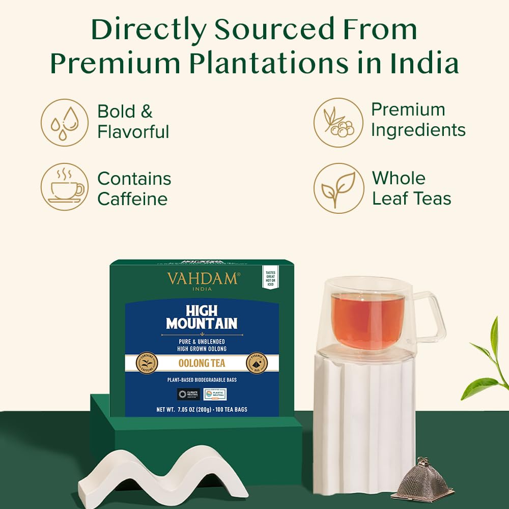 Alternative view of VAHDAM, High Mountain Oolong Tea Bags (100 Count) Non GMO, Gluten Free | High Grown Oolong Tea Leaves - Light & Floral | Resealable Ziplock Pouch