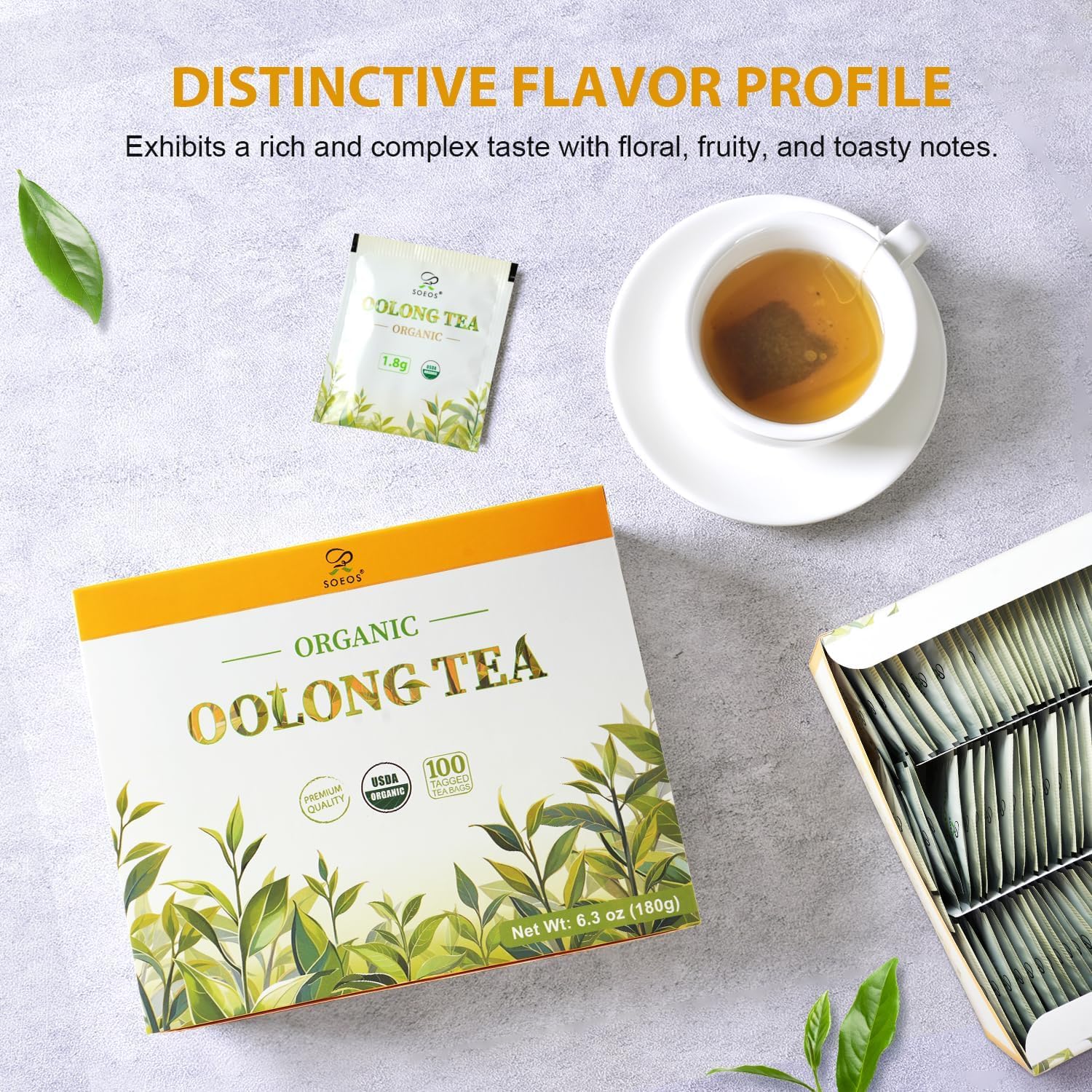 Alternative view of Soeos Organic Oolong Tea, 100 Tea Bags, USDA Certify, Low Caffeine, 6.3 oz (180 g)