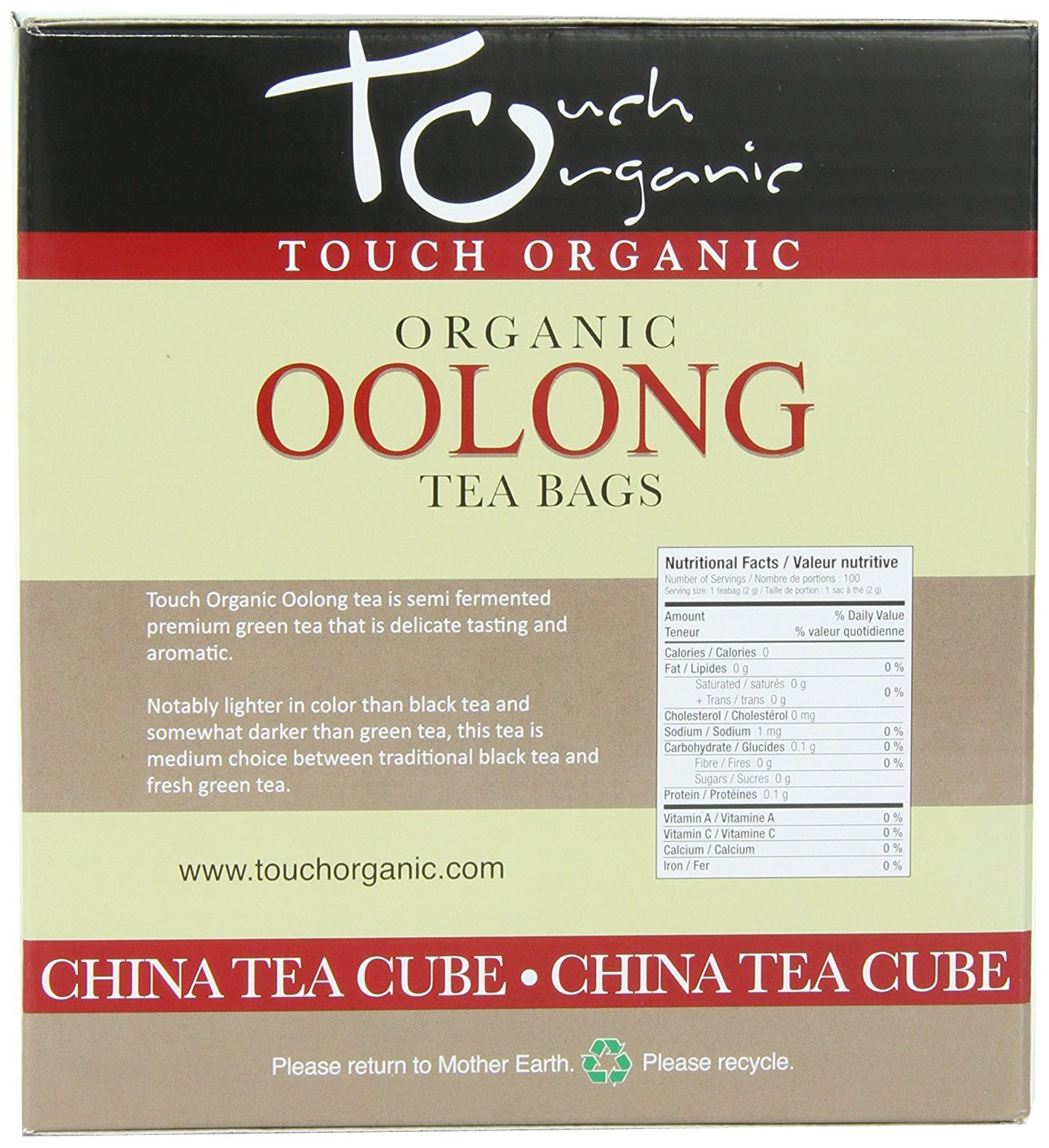 Touch Organic Tea, Cube Oolong, 100 Count