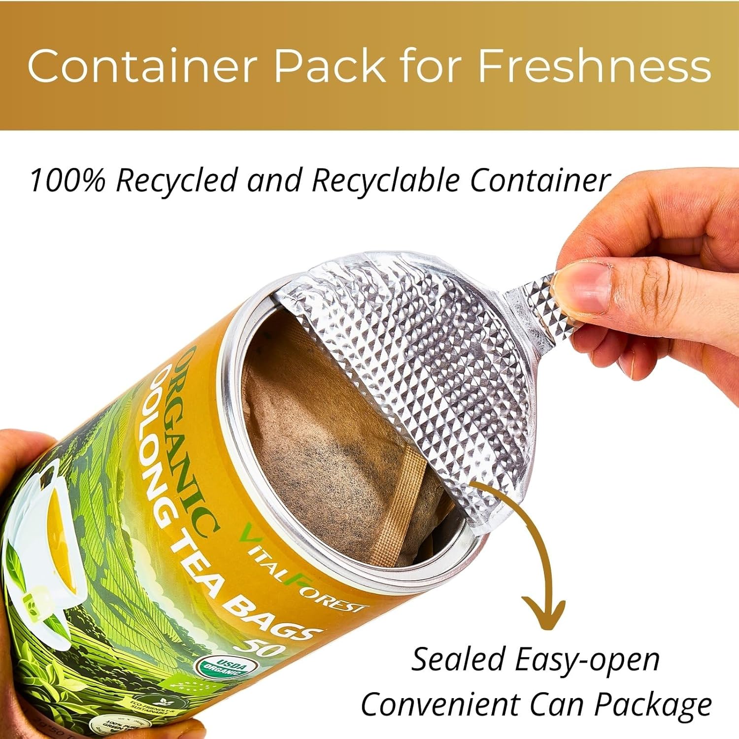 Alternative view of Organic Oolong Tea Bags, 50 Count, Unbleached, ECO-Conscious Chinese Oolong Tea, VitalForest High Mountain Tea Tie Guan Yin, Non-GMO, Container Pack for Gift Set