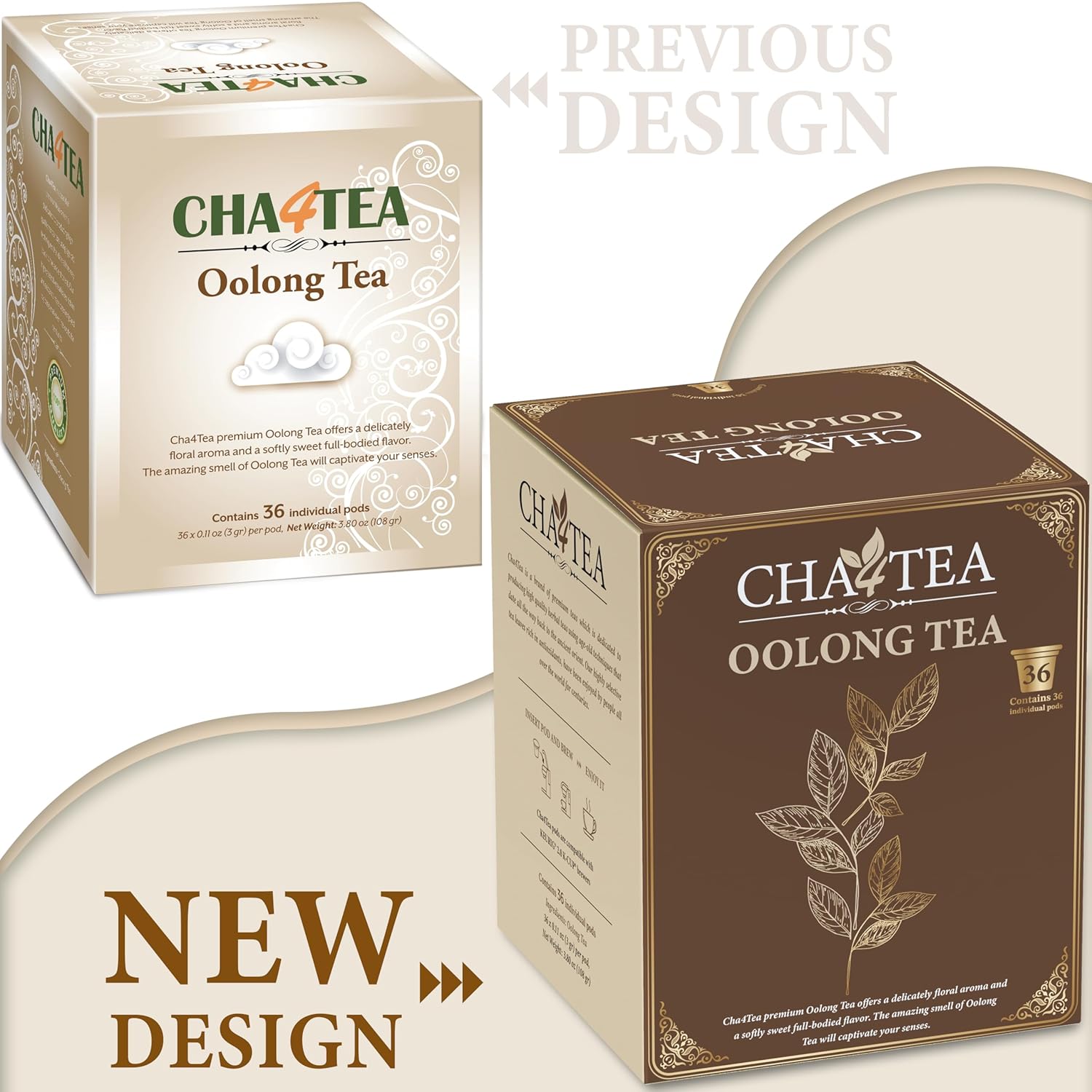 Cha4TEA 36-Count Oolong Tea Pods Compatible with Keurig K-Cup Brewers