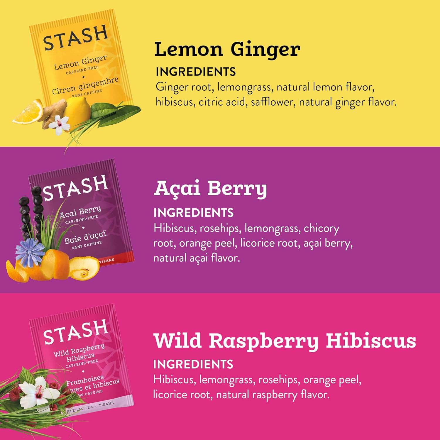 Alternative view of Stash Tea Fruity Herbal Tea 6 Flavor Tea Sampler, 6 boxes With 18-20 Tea Bags Each