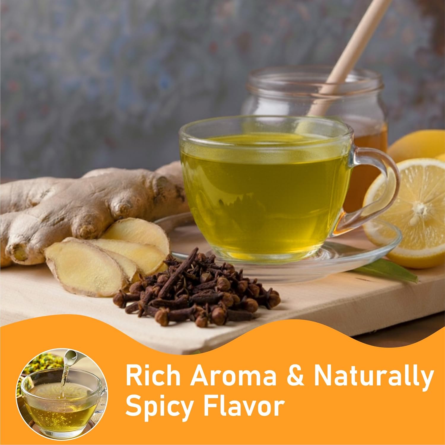 Alternative view of Herbal Tea for Cloves Whole & Ginger Tea Bags 25 Pyramid Bags (3.5g Each) Ginger Root & Clove Tea Bags for English Breakfast Tea - Caffeine Free - Chai Tea Bags