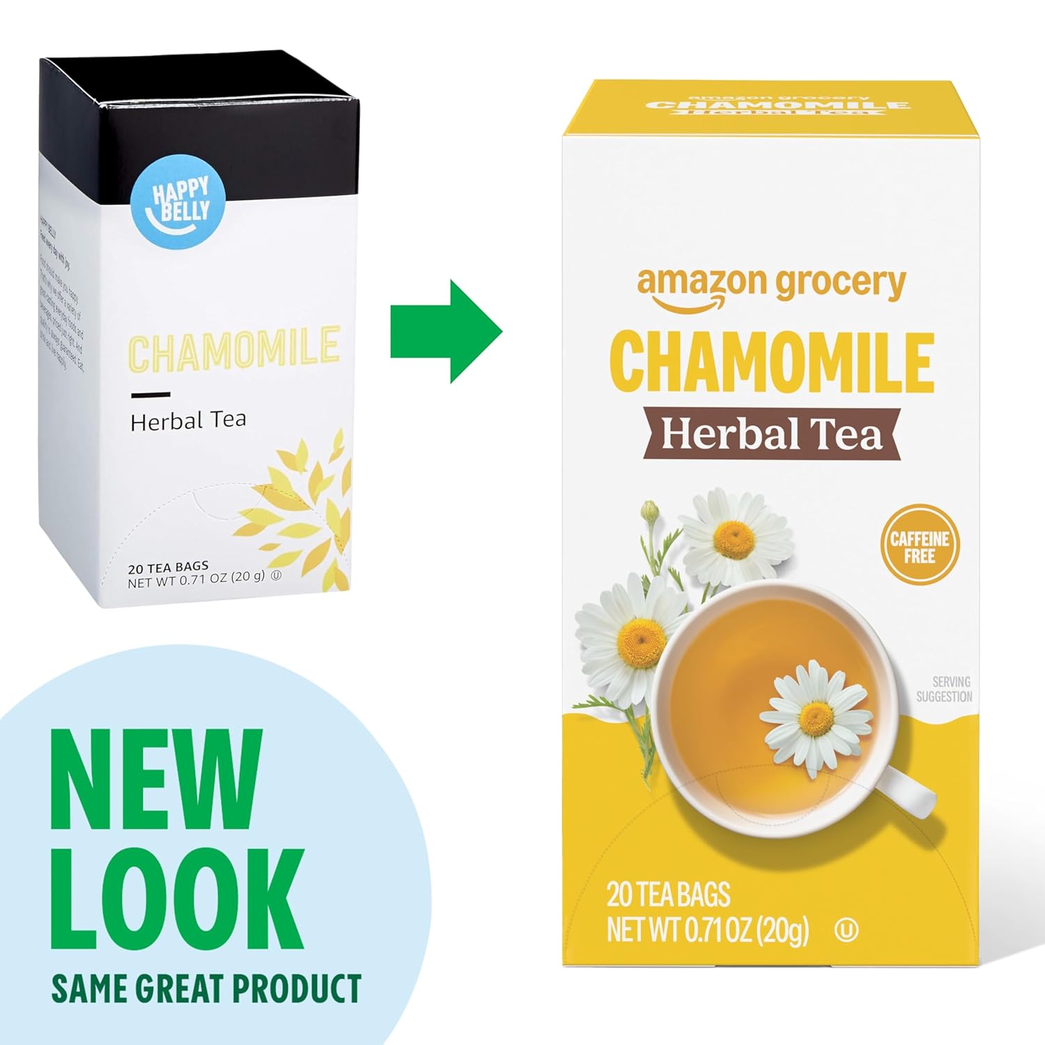 Amazon Grocery, Chamomile Herbal Tea Bags, 20 Ct (Previously Happy Belly, Packaging May Vary)