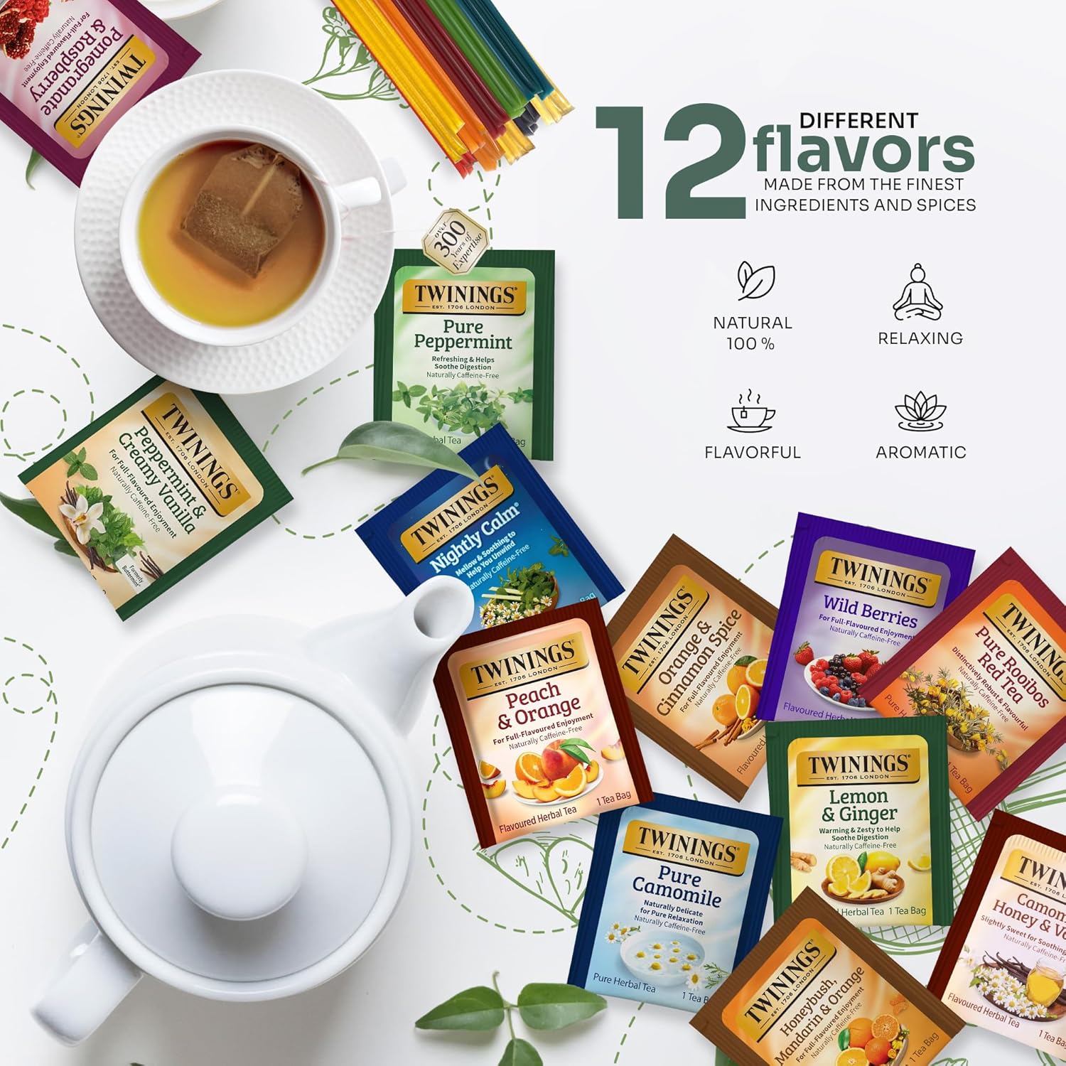 Alternative view of Twinings 48 Tea Bags Herbal Variety Pack – 12 Herbal Flavors with 20 Honey Sticks, Perfect Tea Gift Set for Any Occasion