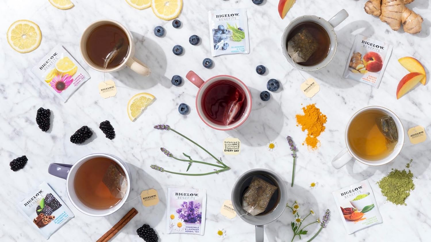 Alternative view of Bigelow Tea Benefits Wellness Teabag Variety Pack, Mixed Caffeinated Green Matcha & Caffeine-Free Herbal Tea, 18 Count Box (Pack of 6) 108 Tea Bags Total