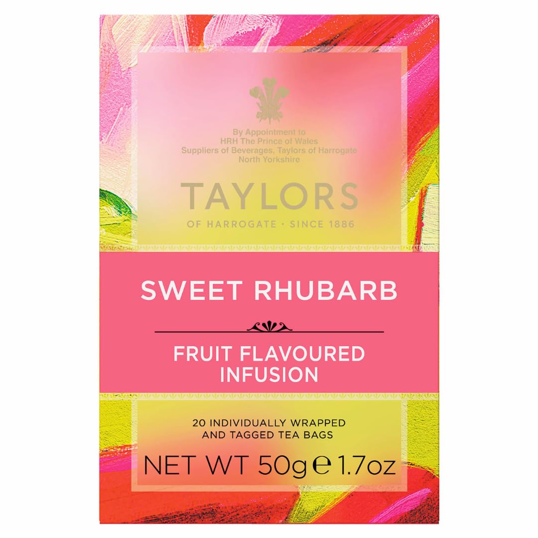 Taylors of Harrogate Sweet Rhubarb, Herbal Tea, Individually Wrapped Bags, 20 Count (Pack of 1), Vibrant, Refreshing and Sweet, Caffeine-Free, Enjoy Hot or Iced, 20 Teabags