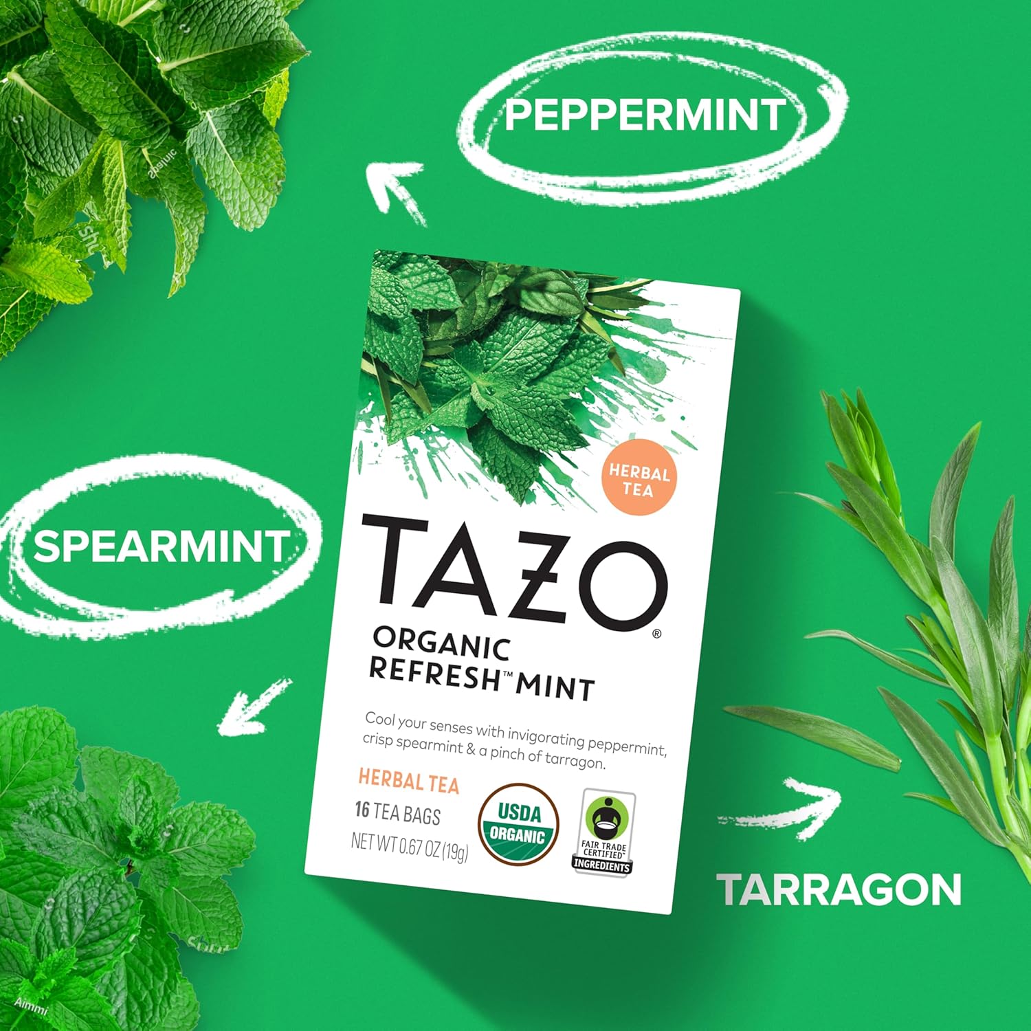 Alternative view of TAZO Organic Refresh Mint Herbal Tea Bags with Peppermint and Spearmint, Caffeine Free, 16 Total Tea Sachets