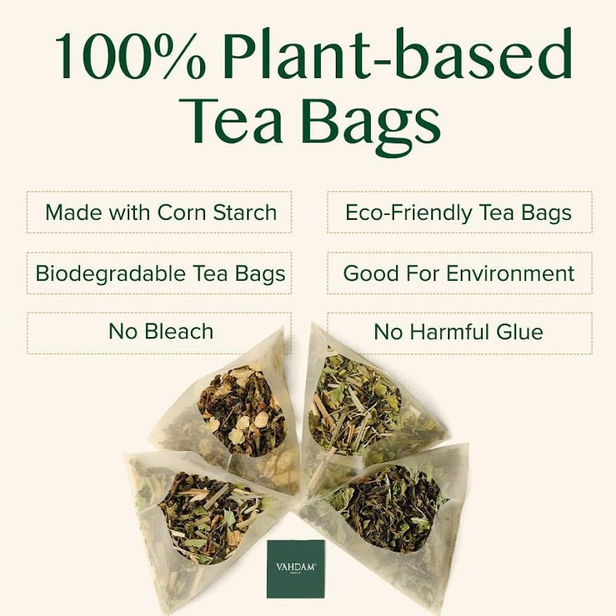 VAHDAM Organic Turmeric Ginger Herbal Tea Bags (100 Pyramid Tea Bags) Caffeine Free, Non GMO | 100% Pure Herbal Blend - Savory & Spicy, Plant-Based Teabags | Resealable Ziplock Pouch - Image 3