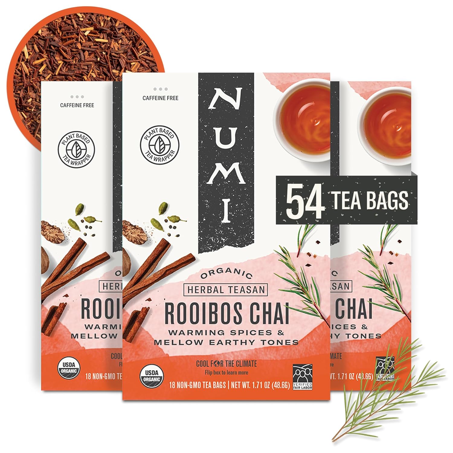 Numi Organic Rooibos Chai Tea, 18 Herbal Bags, Microplastic Free, Rich Flavor with Cinnamon, Allspice & Ginger, Caffeine Free - Image 6