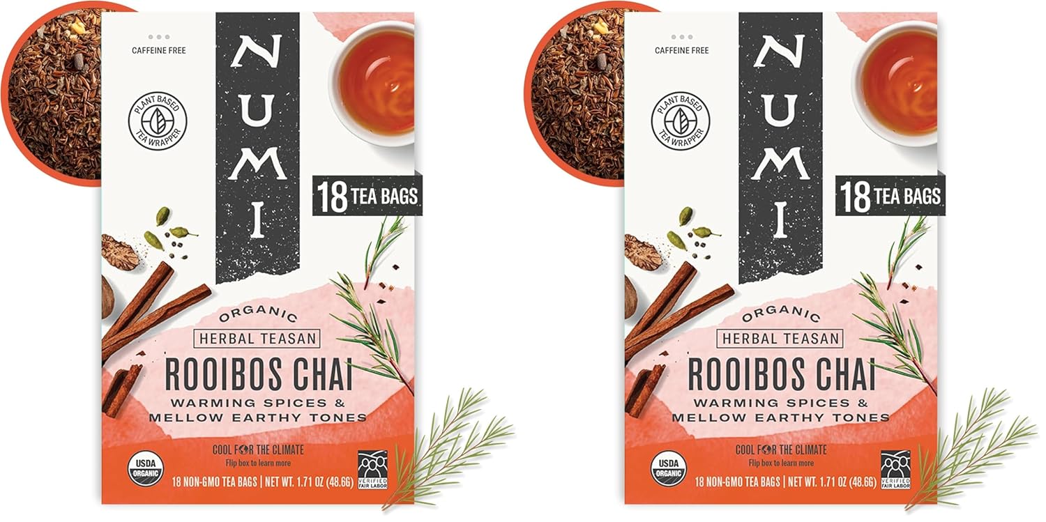 Numi Organic Rooibos Chai Tea, 18 Herbal Bags, Microplastic Free, Rich Flavor with Cinnamon, Allspice & Ginger, Caffeine Free - Image 7