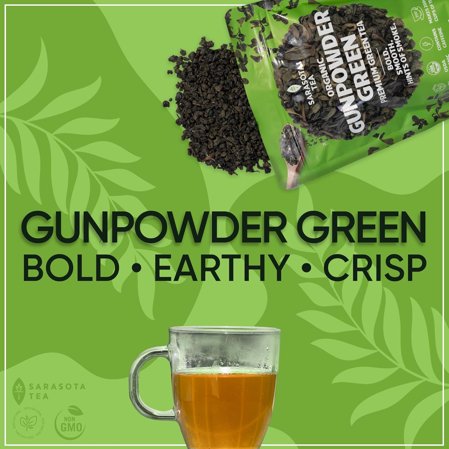 Organic Gunpowder Green Loose Leaf Tea | 100% USDA Organic Chinese Green Tea | Premium Grade | Bold & Earthy Flavor | 8oz Bulk Bag | High Antioxidants | Hot or Iced | Non-GMO