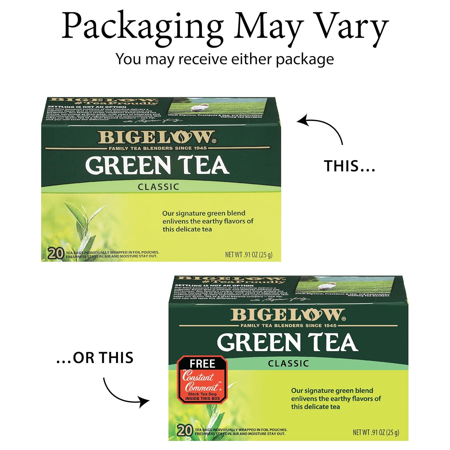 Bigelow Tea Classic Green Tea, Caffeinated Tea, 20 Count Box (Pack of 6), 120 Total Tea Bags