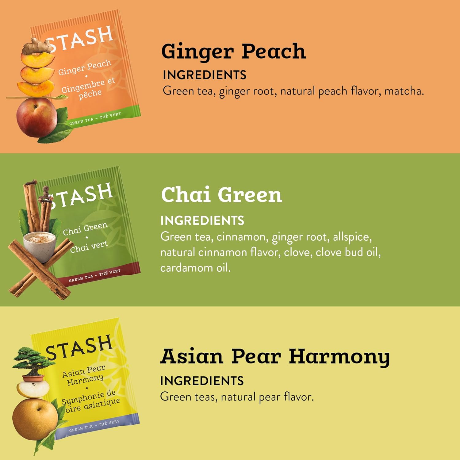 Alternative view of STASH Green Tea Variety Pack u2013 Caffeinated, 6 Boxes of 18-20 Tea Bags Each u2013 Pomegranate Raspberry, Premium Green, Moroccan Mint, Ginger Peach, Chai Green & Asian Pear Harmony