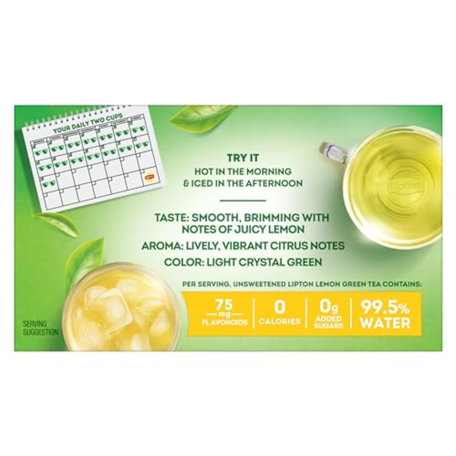 Alternative view of Lipton Lemon Green Tea Bags, Flavored, Unsweetened Teabags for Hot Tea or Iced Tea with Caffeine and Flavonoids, 20 Total Tea Bags