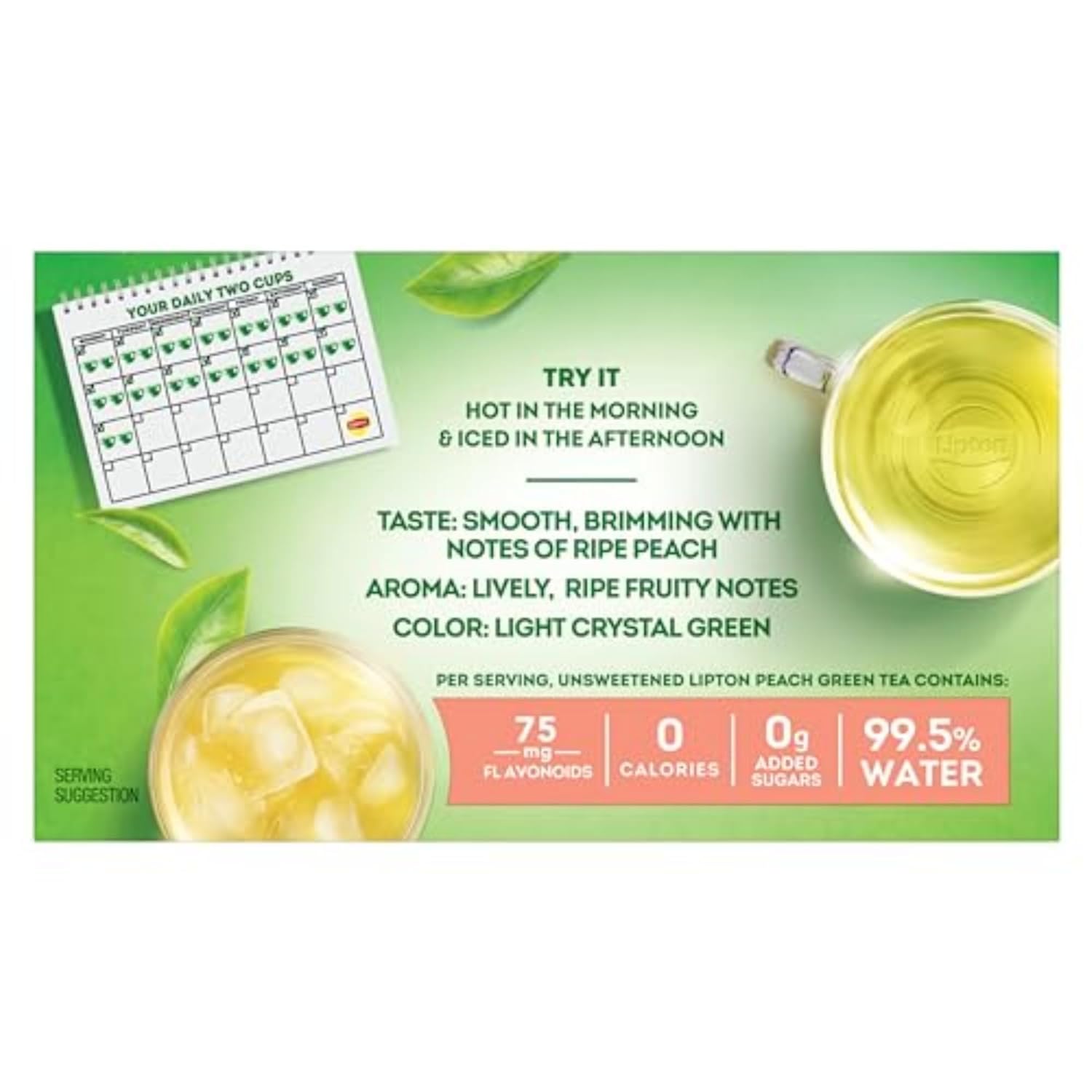 Alternative view of Lipton Peach Green Tea Bags, Flavored, Unsweetened Teabags for Hot Tea or Peach Iced Tea with Caffeine and Flavonoids, 20 Total Tea Bags