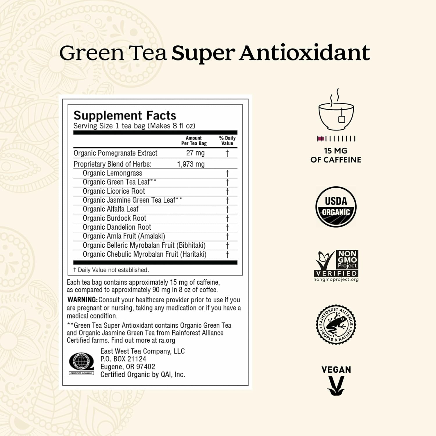 Yogi Tea Green Tea Super Antioxidant Tea - 16 Tea Bags per Pack (6 Packs) - Organic Green Tea for Antioxidant Support - Includes Green Tea Leaf, Licorice Root, Jasmine Green Tea Leaf & More.